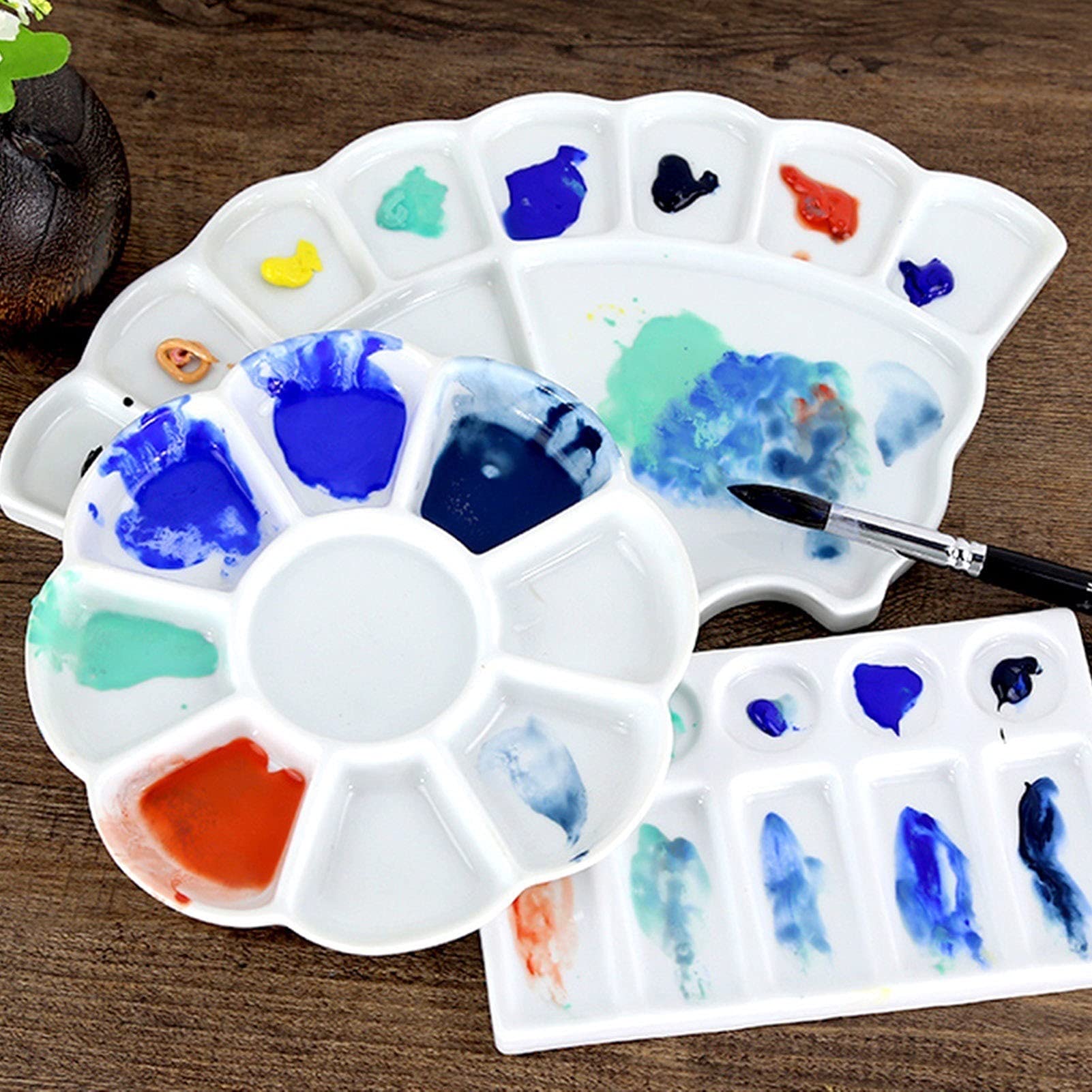 Paleta plana para mezclar pintura, Paleta de cerámica multipartición blanca 8-12 pulgadas acuarela óleo gouache aficionados artesanos(8.5inch)