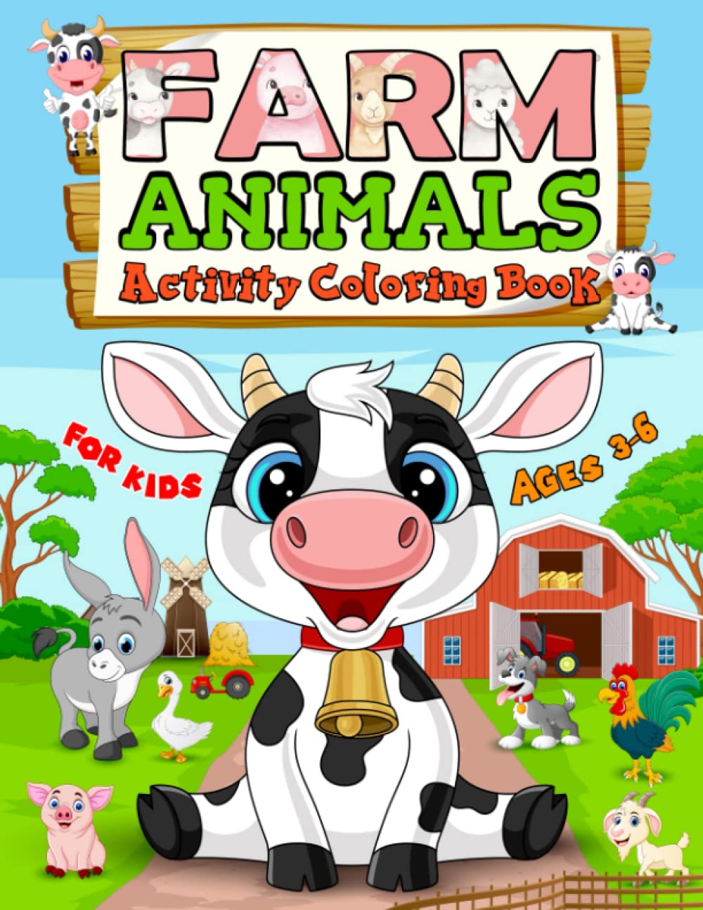 Farm Animals Activity Coloring Book For Kids Ages 3-6