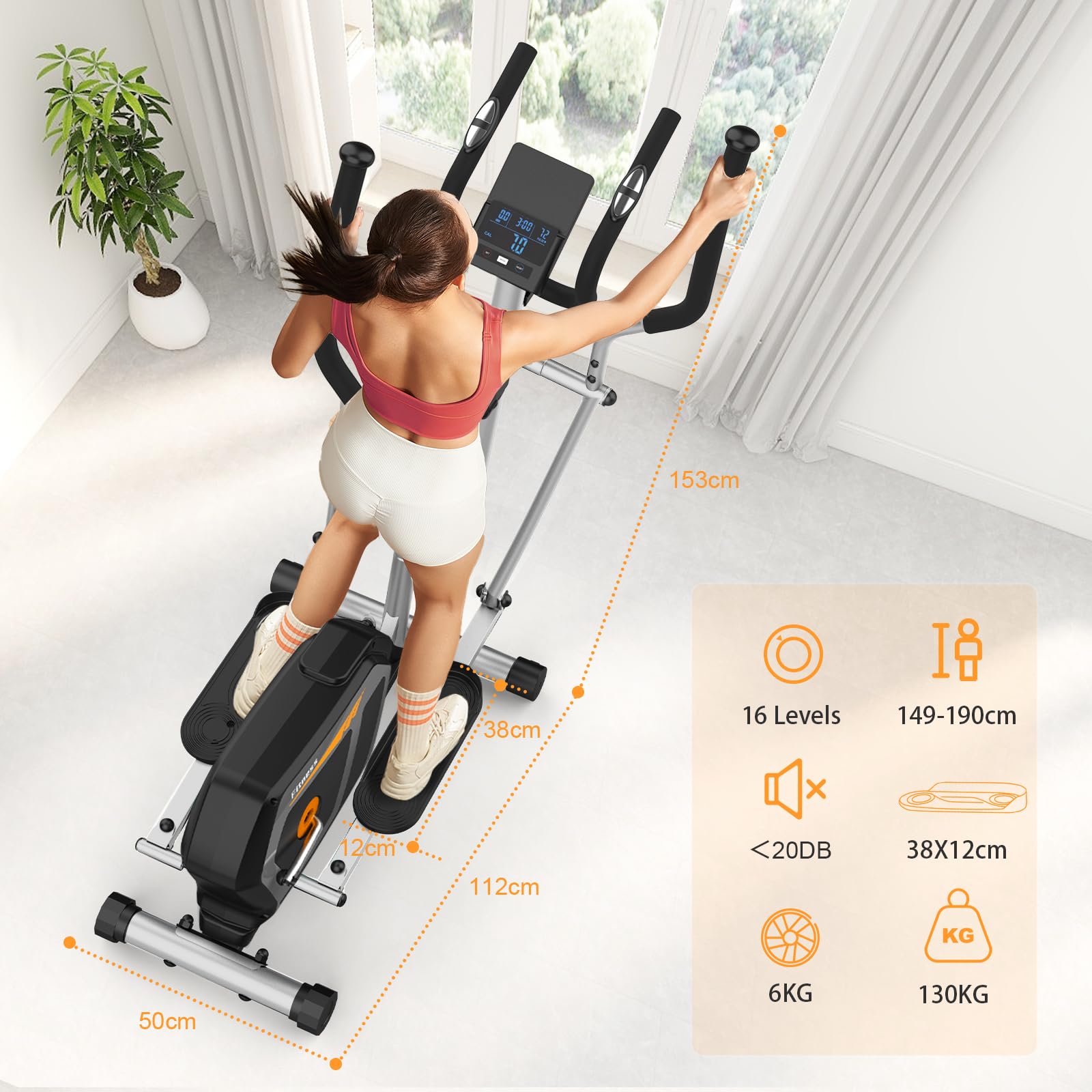Neezee Crosstrainer für Zuhause mit Bluetooth-App,16-Stufiger Widerstandsstufen,6 kg Magnetischem Schwungrad,Ellipsentrainer mit LCD-Monitor,Pulssensor,Flaschenhalter-Gerätehalterung