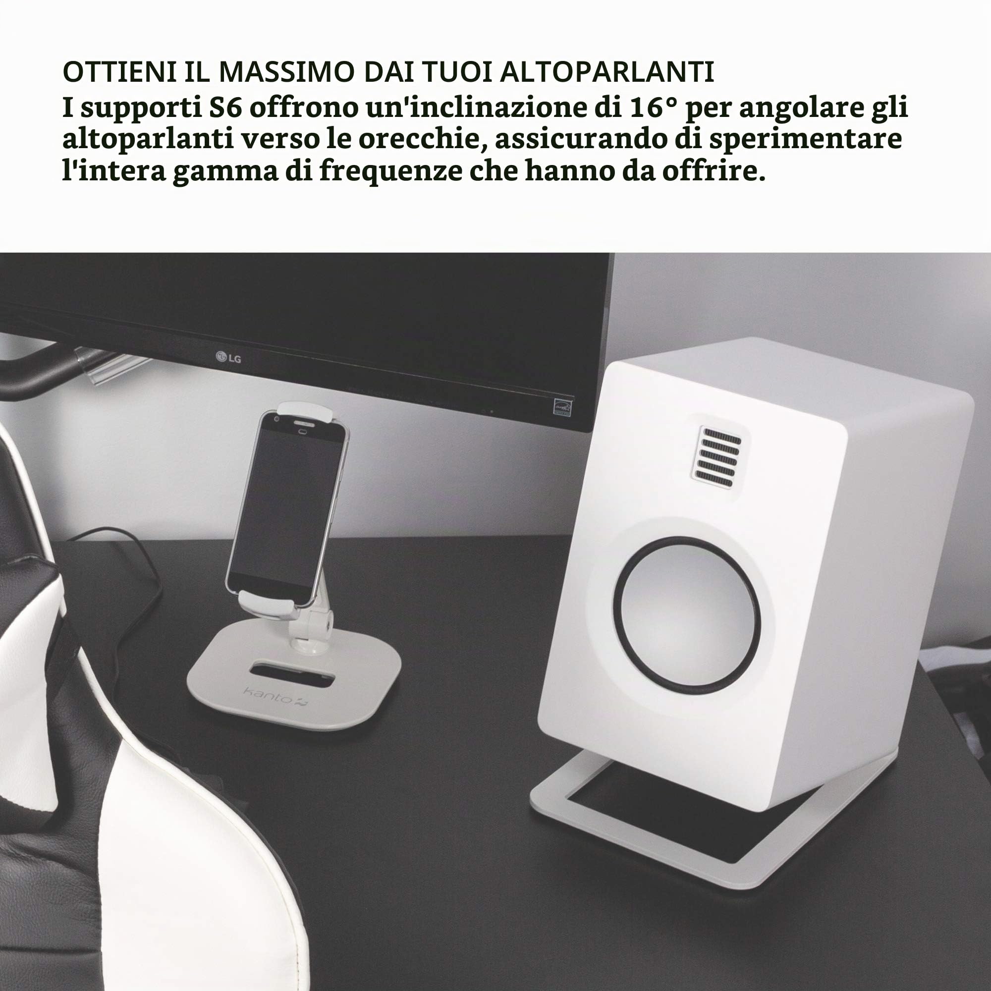Kanto S6W Desktop Speaker Stands for Large Speakers - 2 Pack (White)