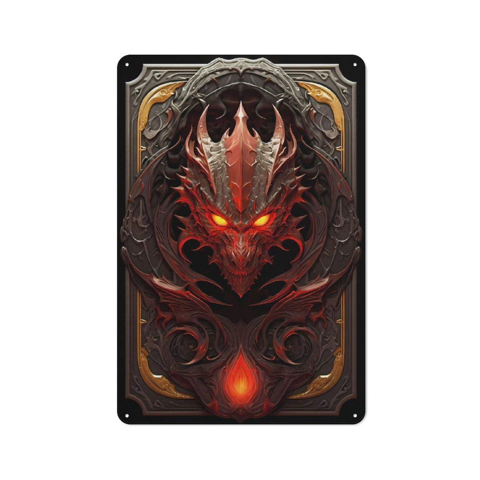 Junmoney Style-5 Monster Dragon God Art Retro-Style Tin Sign 30X20cm For Guest Room Or Hallway, A Christmas Gift For People Styling Guest Room And Hallway