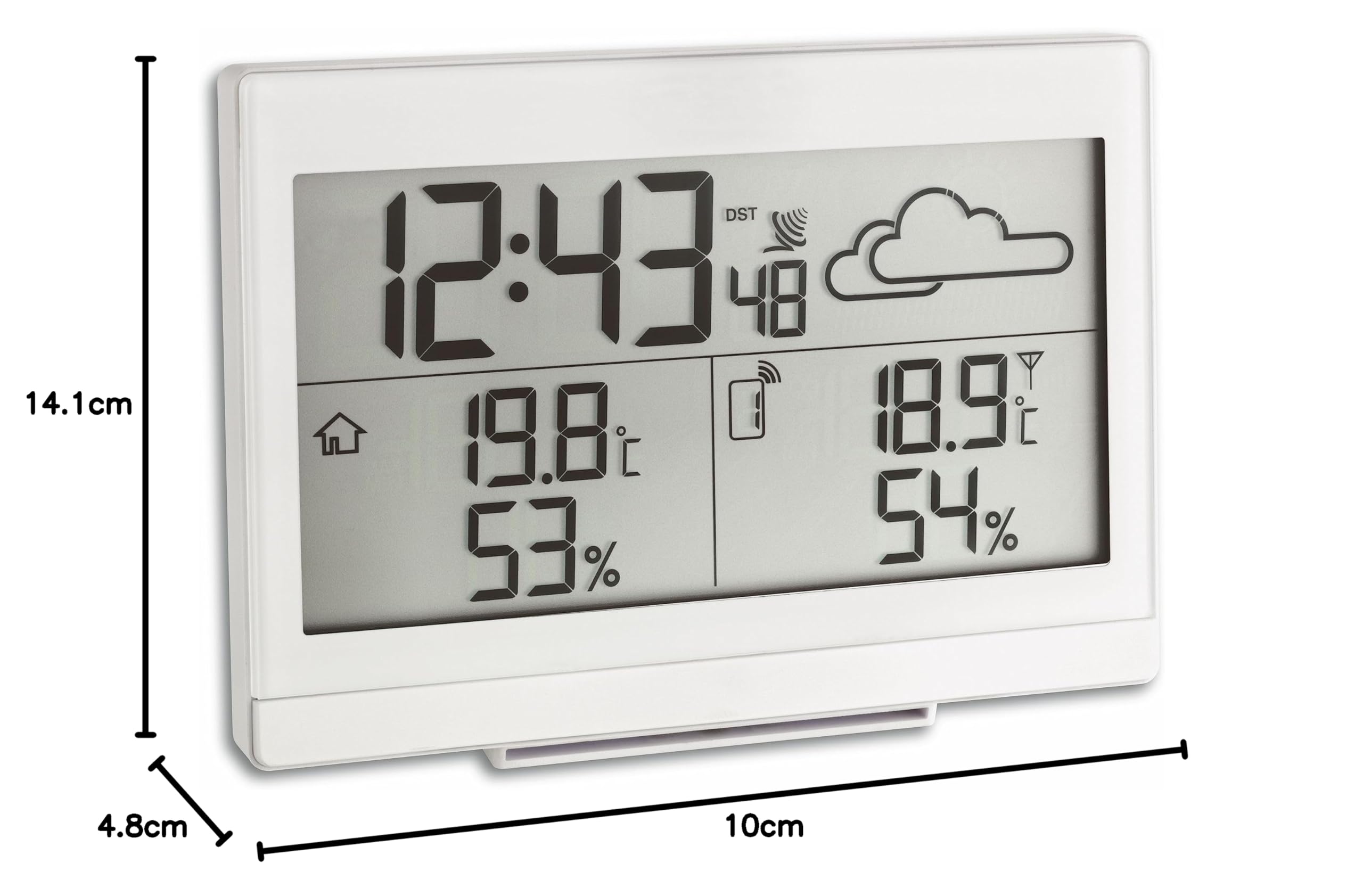 TFA Dostmann Station météo numérique CASA, 35.1135.02, capteur san fil, prévisions météo, température extérieure et intérieure, humidité, avec horloge radio-pilotée, blanc