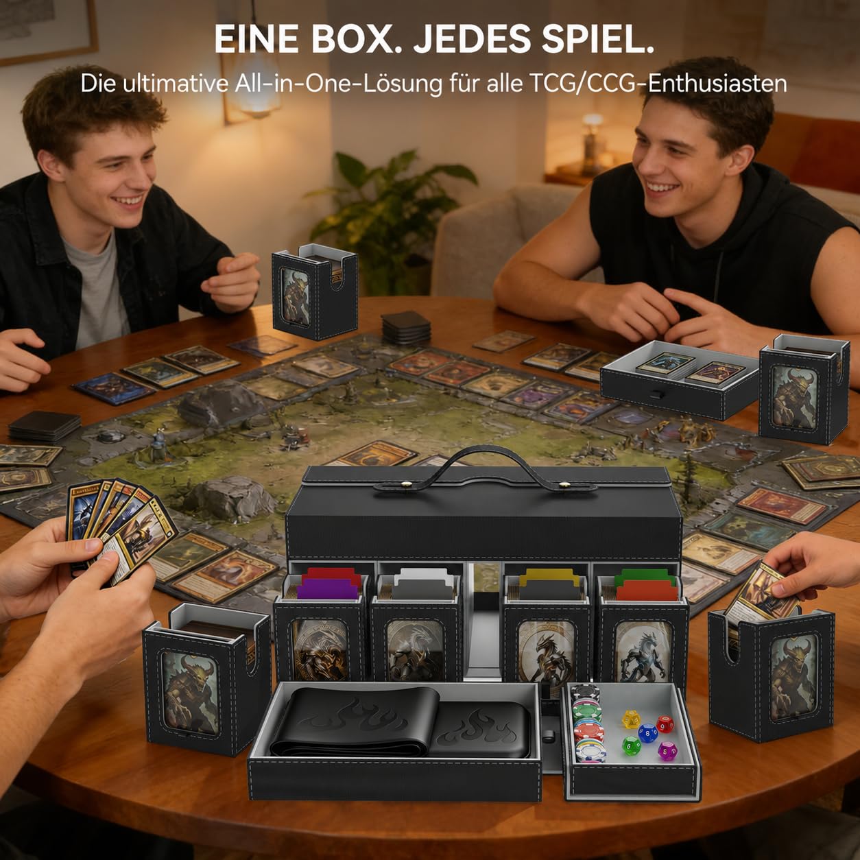 MTG Deckbox 11in1 Commander Deck Box,8 Deck sammelkarten aufbewahrungsbox mit Display&WüRfelablage1000+ DoppelhüLsenkarten,Abnehmbare Sammelkarten Box mit35pt Magnetischen Kartenhaltern Grau