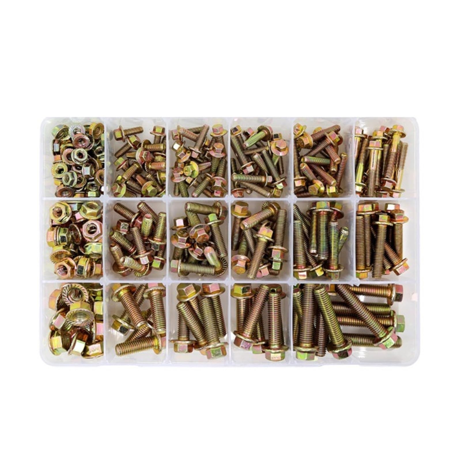 245-teiliges Schrauben- und Muttern-Set, Sechskantschrauben aus Kohlenstoffstahl mit Flanschmutter-Box, Schrauben- und Muttern-Sortiment und Unterlegscheiben