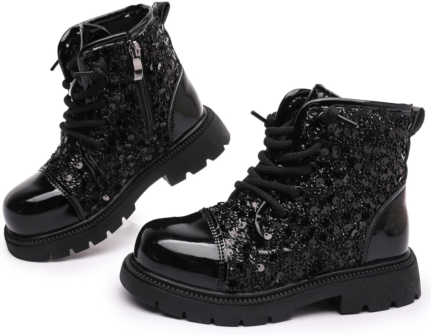 DADAWEN Kids Glitter Combat Boots - Waterproof Design