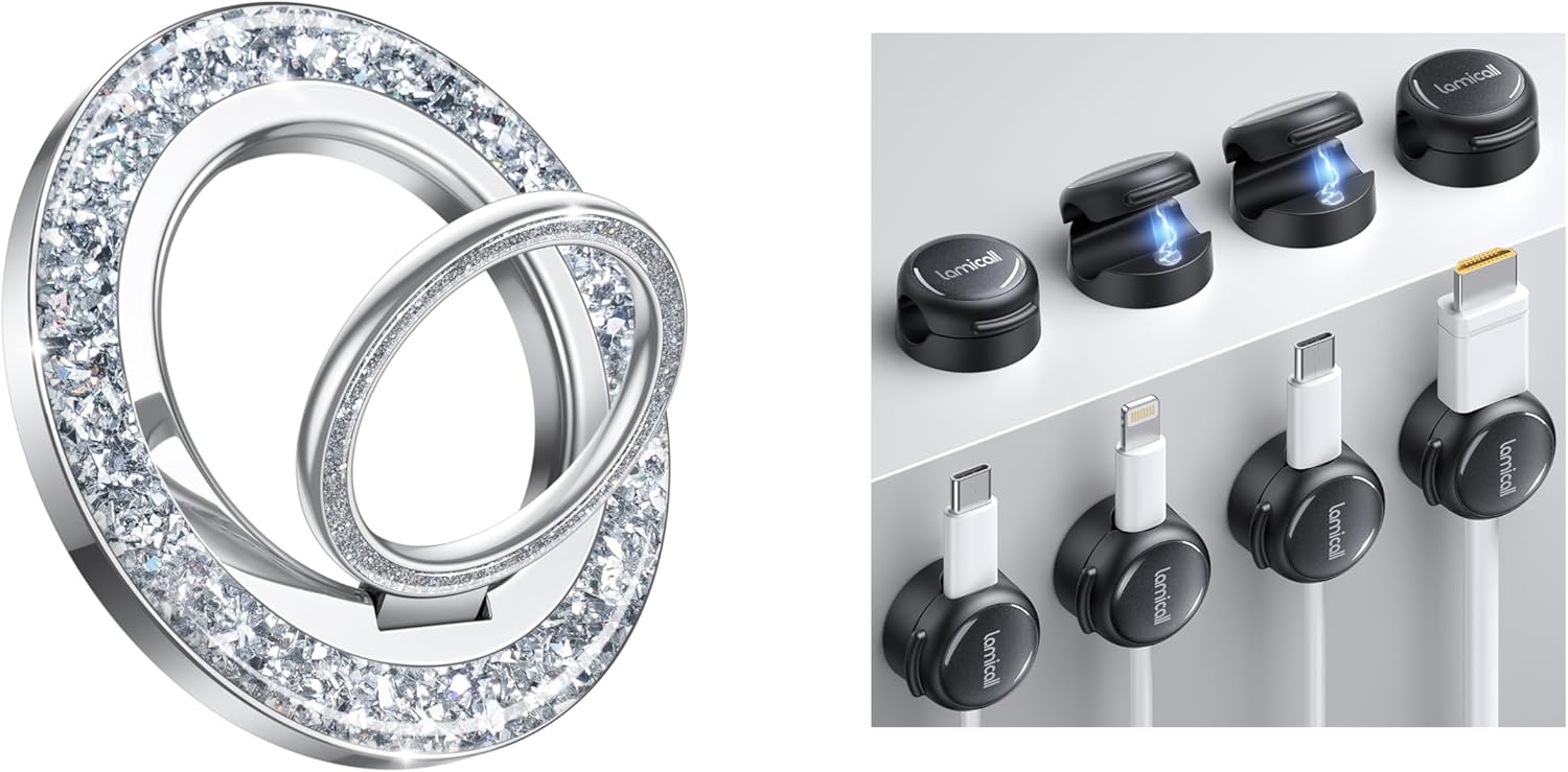 Lamicall Crystal-Clear Cable Clips & Magnetic Phone Ring