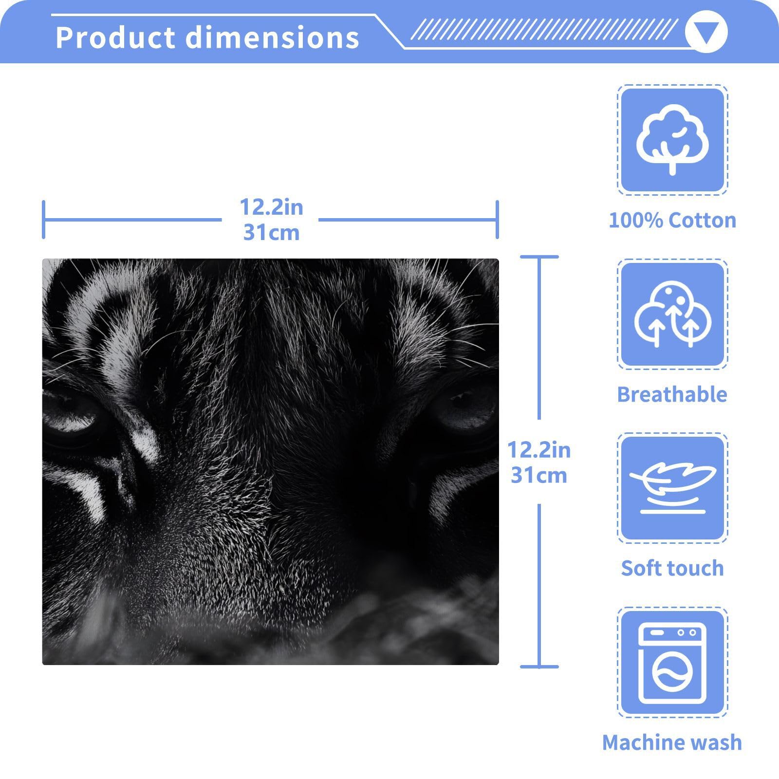 YANENDIE Tiger Eyes Washcloths Towels, Highly Absorbent and Soft Cotton Face Cloths, 2 Pack Quick Dry Wash Cloths - 12 X 12 Inches