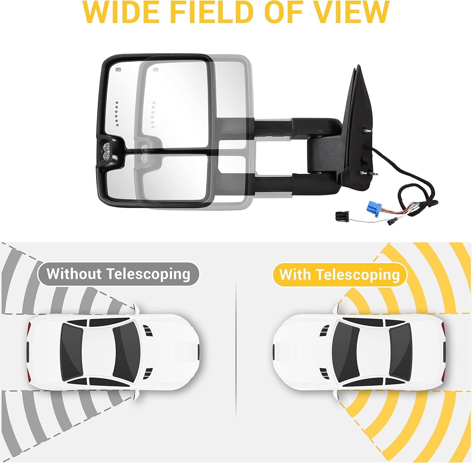 New Deal Sanooer Towing Mirrors for 2003-2007 Chevy Silverado Suburban Avalanche Tahoe GMC Sierra Yukon with Power Glass Arrow Turn Signal Light Backup Lamp Heated Extendable Pair Set (White painted 8624)