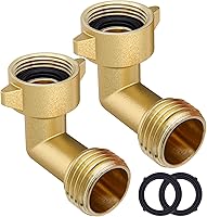 Twinkle Star 90 Degree Brass Garden Hose Elbow Connector 2 Pack 3/4" with Shut Off Valve & O-Rings - Heavy Duty Leak-Proof Adapter