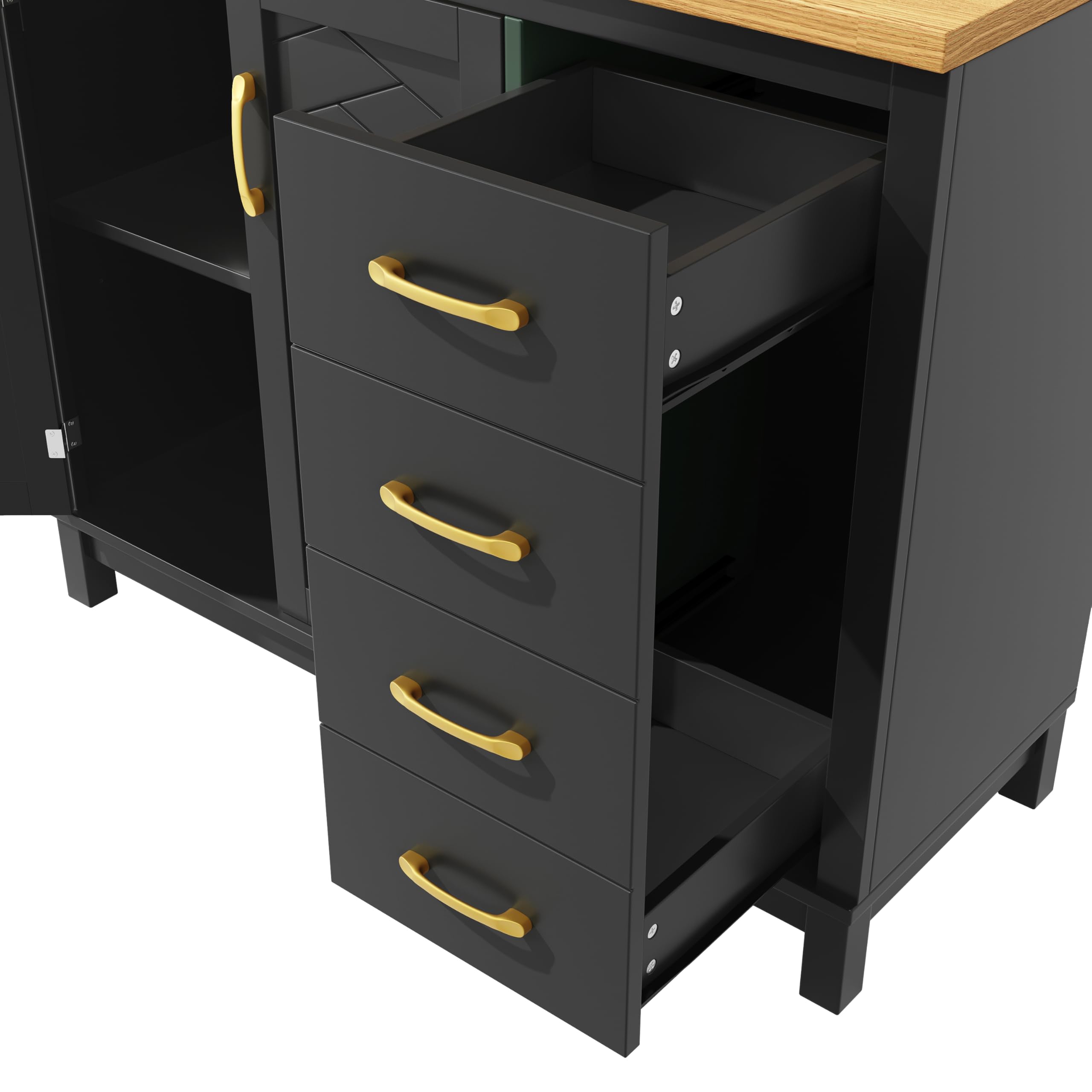 Mobile da cucina a buffet, 105,5 x 40 x 180 cm, stile rustico, 4 ante, con striscia luminosa a LED e porta bevande, verde/nero/bianco