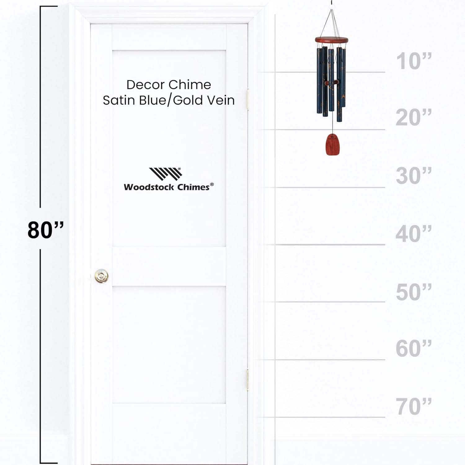 Woodstock Chimes Marble Wind Chime, 24" Satin Blue with Gold Vein Accent, Outdoor Memorial Gift, Wind Chimes for Backyard, Porch, Garden Patio Decor WDCBG