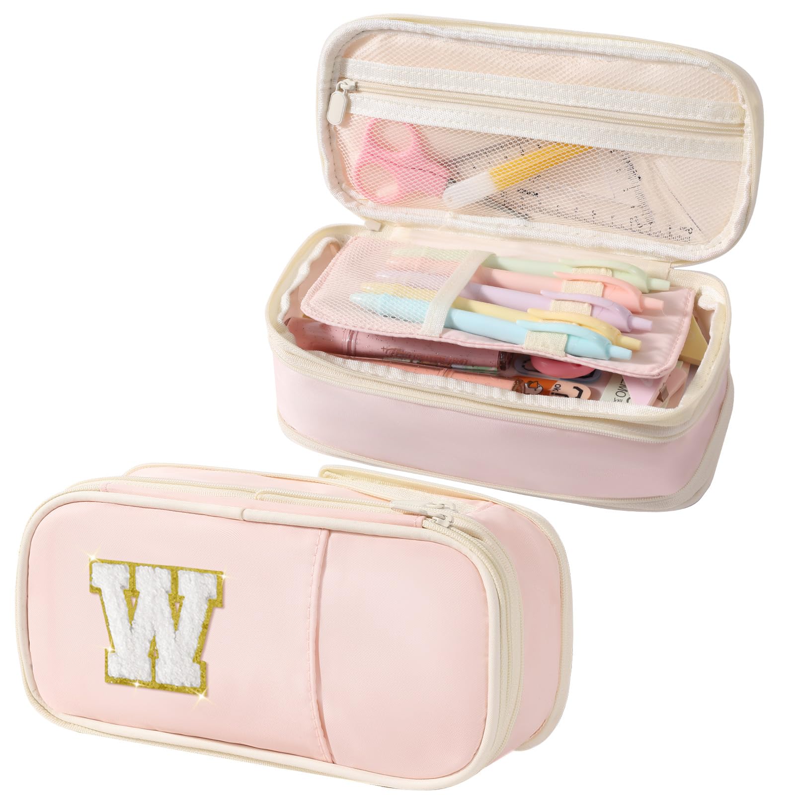 - Janhavi Initial Large Capacity Premium Oxford Cute Aesthetic Pencil Case Pouch Bag Special School Supplies Colored Stationery Organizer Gifts for Girls, Women, Adults