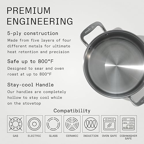 Miniatura 3 de Made In Utensilios de cocina  Olla de acero inoxidable de 8 cuartos con inserto de cesta de vapor  5 capas de acero inoxidable  Utensilios de cocina