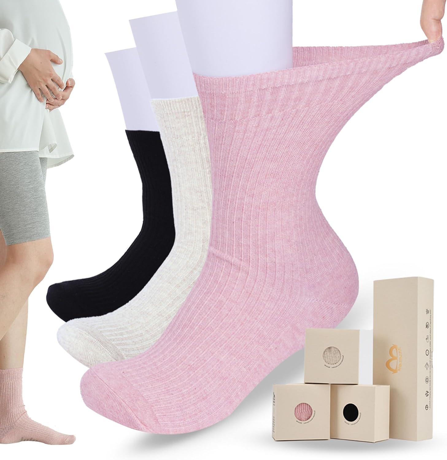 Diabetic Socks for Pregnancy, Hospital, Diabetic, Non-Slip, Extra Wide for Swollen Feet, Breathable Cotton