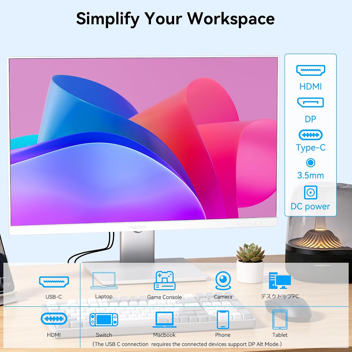 27" Computer Monitor, 2k QHD(2560 * 1440P) 100Hz IPS Screen PC Monitor, Built-in Speakers, Wall Mountable Installs USBC HDMI 2.0 DP 1.4-White