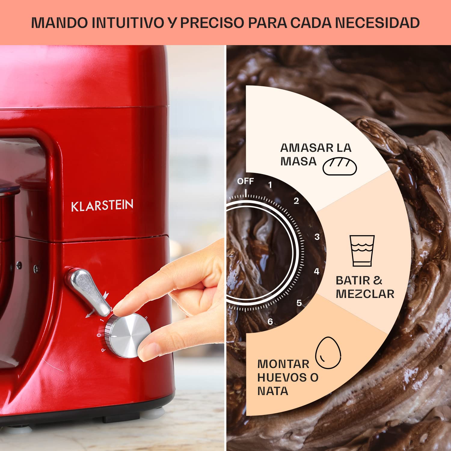 Klarstein Batidora Amasadora con Bol 5L para Hornear, Robot Cocina, Amasadora Reposteria 2000W, Picadora Carne, Gancho y Bol para Mezclar con Varillas Rotación Planetaria con 6 Velocidades