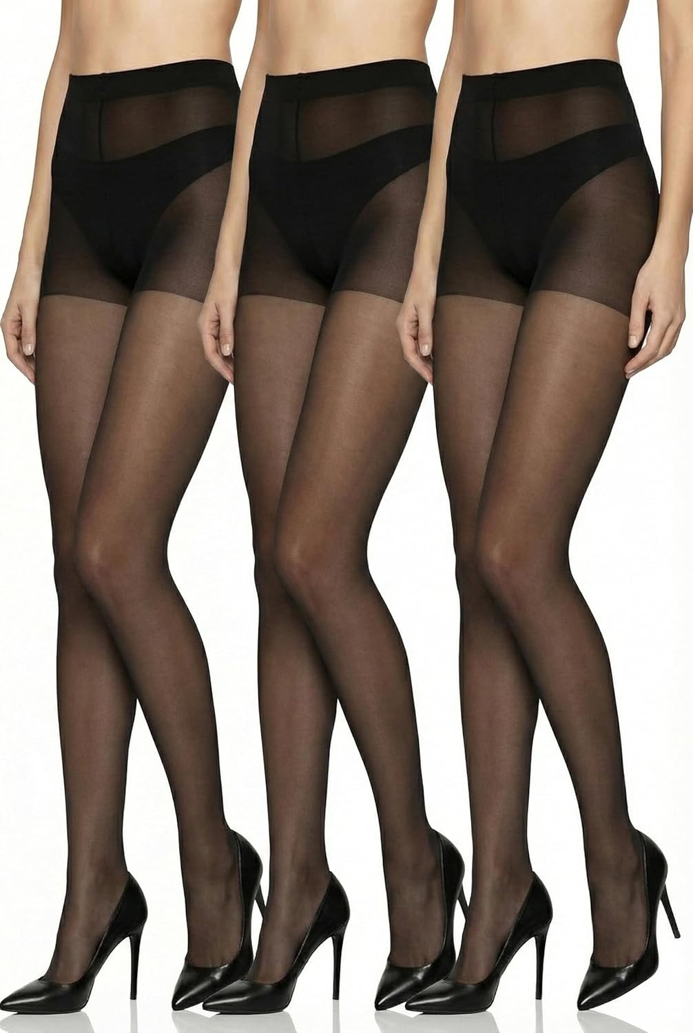 20D Black Sheer Tights for Women Control Top Pantyhose Not Rip with Reinforced Toes