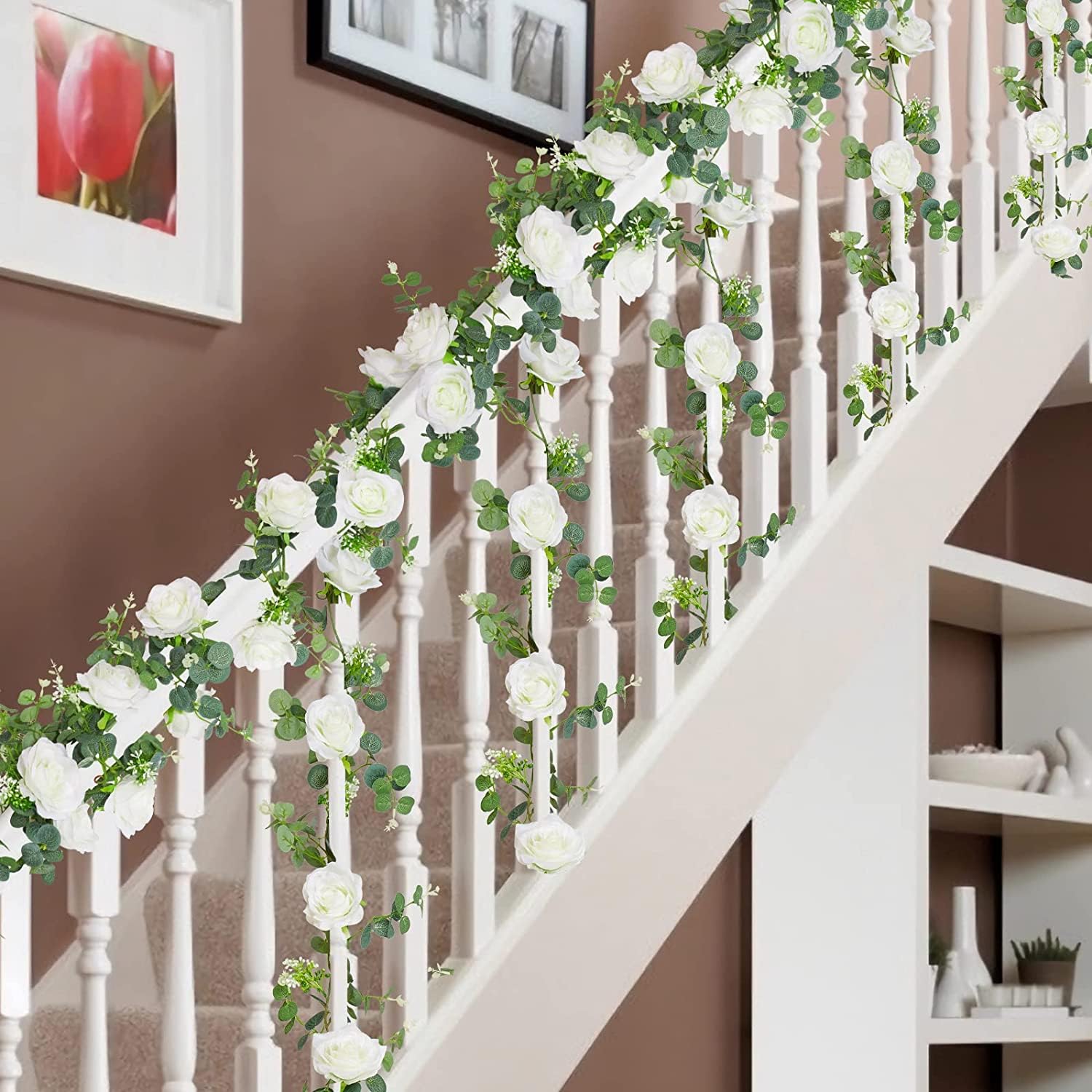 HOCEDO 4 pezzi ghirlanda Mariage balcone parete decorazione di nozze vite finta verde foglie di eucalipto edera fiore artificiale