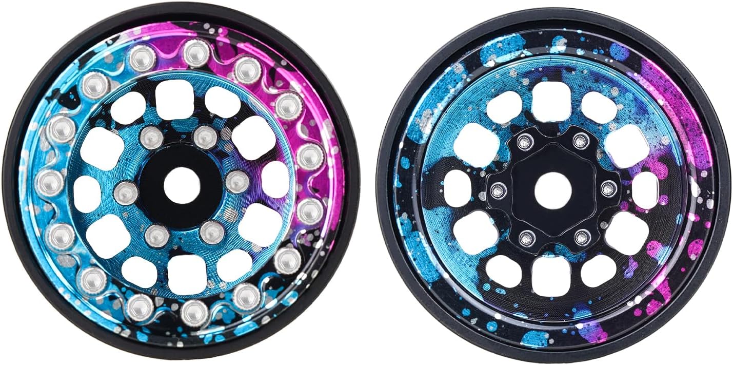4PCS Splash Anodizing Aluminum Deep Dish 1.0 Inch Beadlock Wheels Hubs for 1/24 Axial SCX24 AX24 FCX24 TRAXXAS TRX4M Redcat Ascent-18 1/18 RC Crawler Car Upgrades