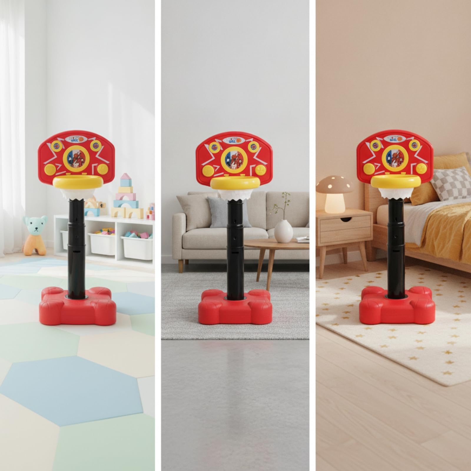 Almencla Set da Basket con Pallone Divertente | Altezza Regolabile, da Basket, a Batteria, Giocattolo, per Casa, Famiglie