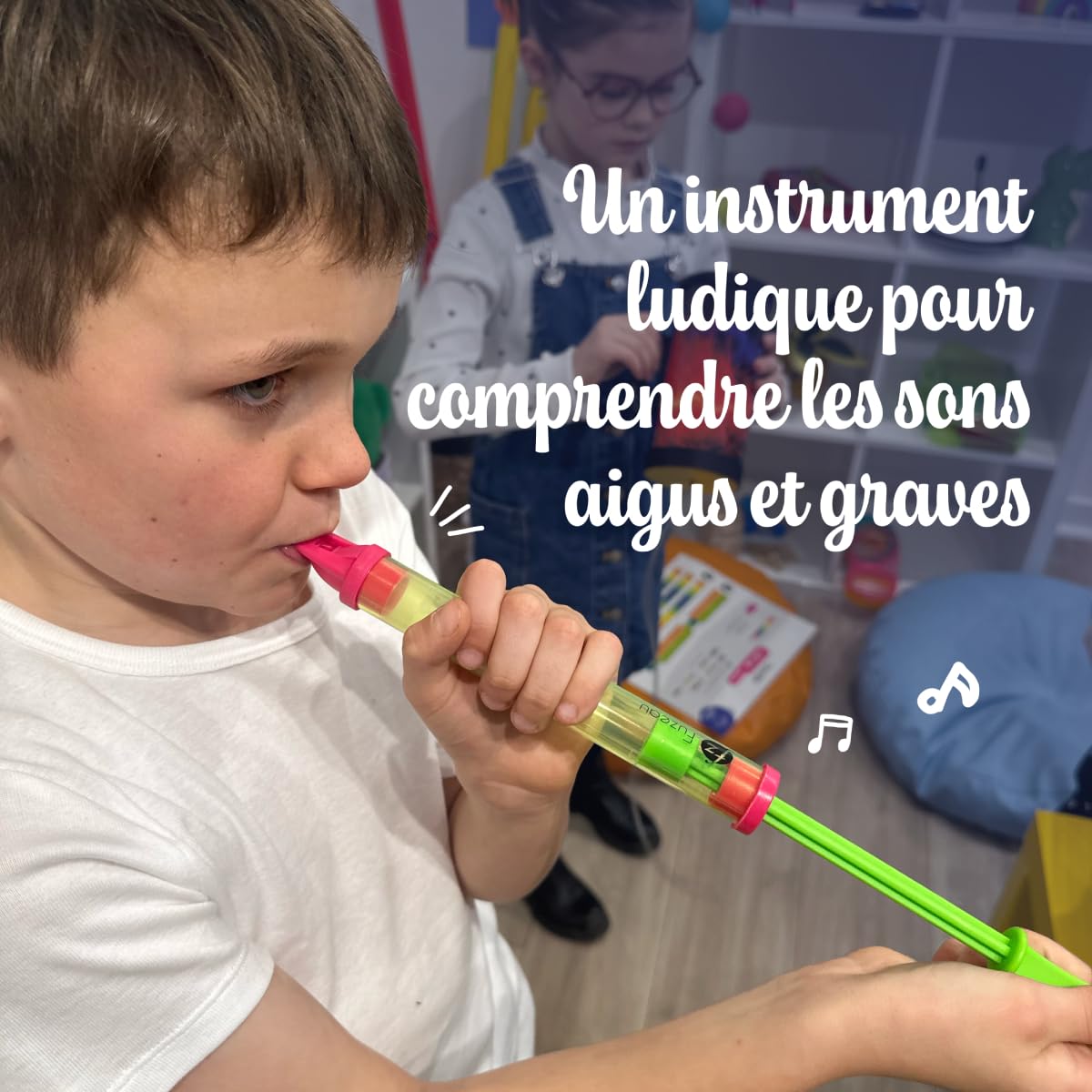 Fuzeau - Flûte À Coulisse Transparente Rose Verte - Instrument De Musique À Vent - Comprendre Les Sons Graves Et Aigus - Découverte Des Instruments À Vent - Réf. 2552