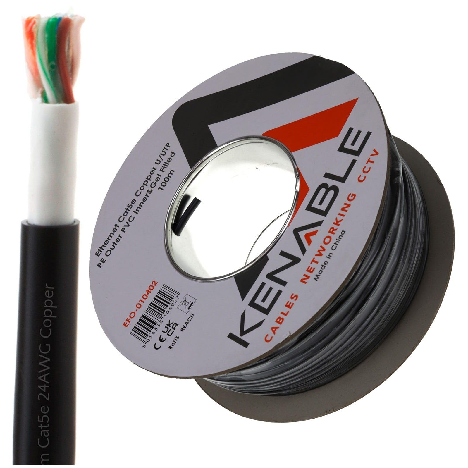 Premium External CAT5e Outdoor Copper Ethernet Network Cable Reel with Gel 50m/100m 100m Nero
