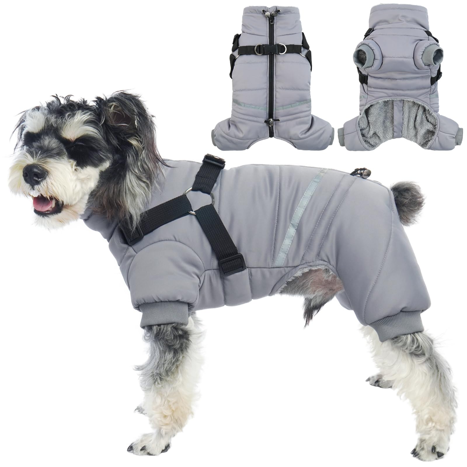 Wasserdichter Hundemantel, Hundejacke mit Geschirr, Wintermantel Hund für kleine Mittel Große Hunde, Winddichte Winterjacke Hund Outfit mit Reflektierender Streifen und Reißverschluss S-XL