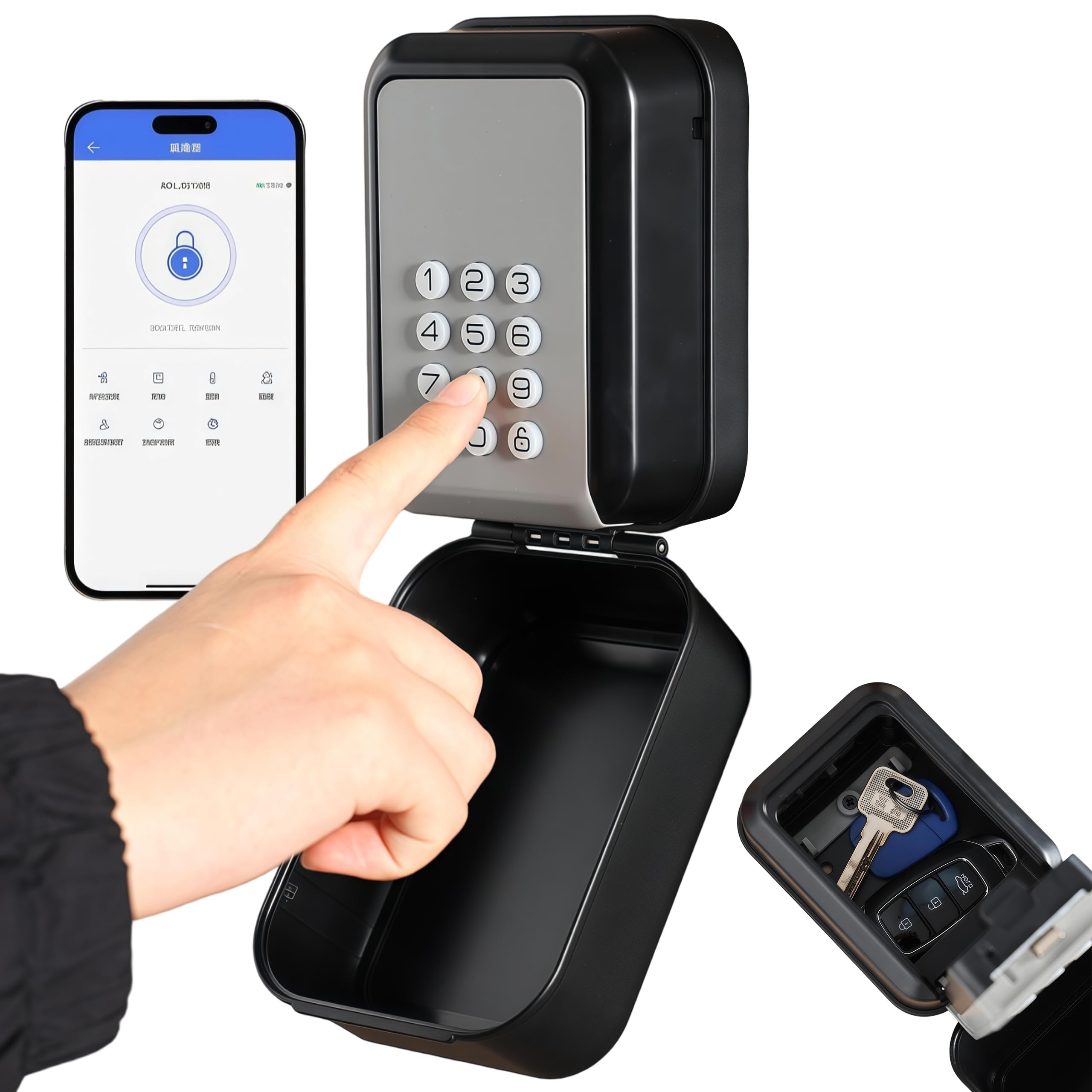 Smart Schlüsselbox Aussen, Bluetooth Wasserdichte Schlüsseltresor mit Zahlencode, Elektronischer Schlüsselsafe Aussen, Digitaler Schlüsselkasten Unterstützt TTLock APP für Haus Garage Wohnung