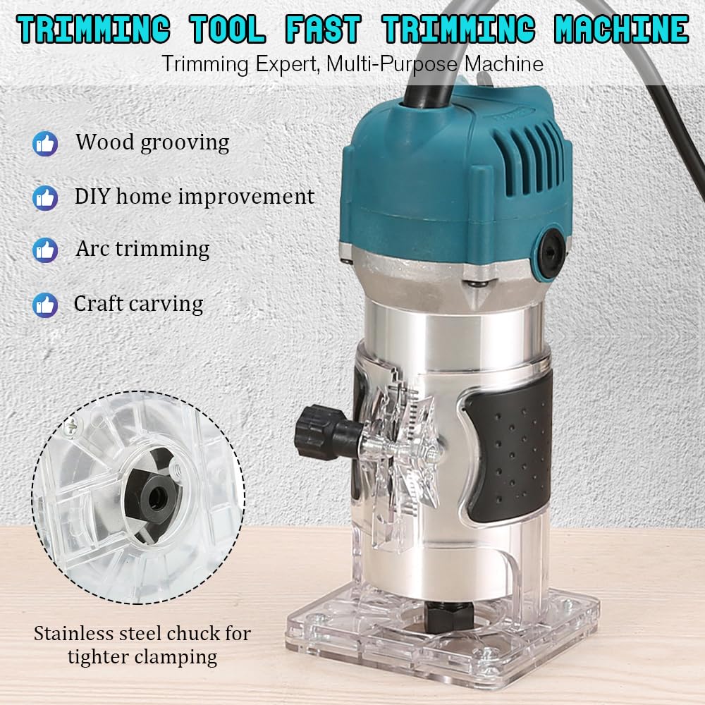 Holzfräse Oberfräse Professionell, 800W 30000 U/min Elektrischer Oberfräse Trimmer mit 15 Stück Fräsen Cuter mit 6 Geschwindigkeitsstufen für Holz, Fasen, Nuten, Schneiden, Bohren