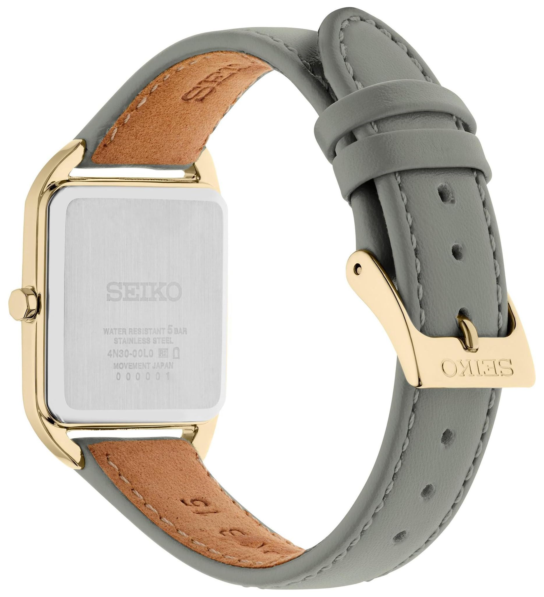SEIKO Damski analogowy zegarek kwarcowy ze skórzanym paskiem SWR090P1, złoto, Classic