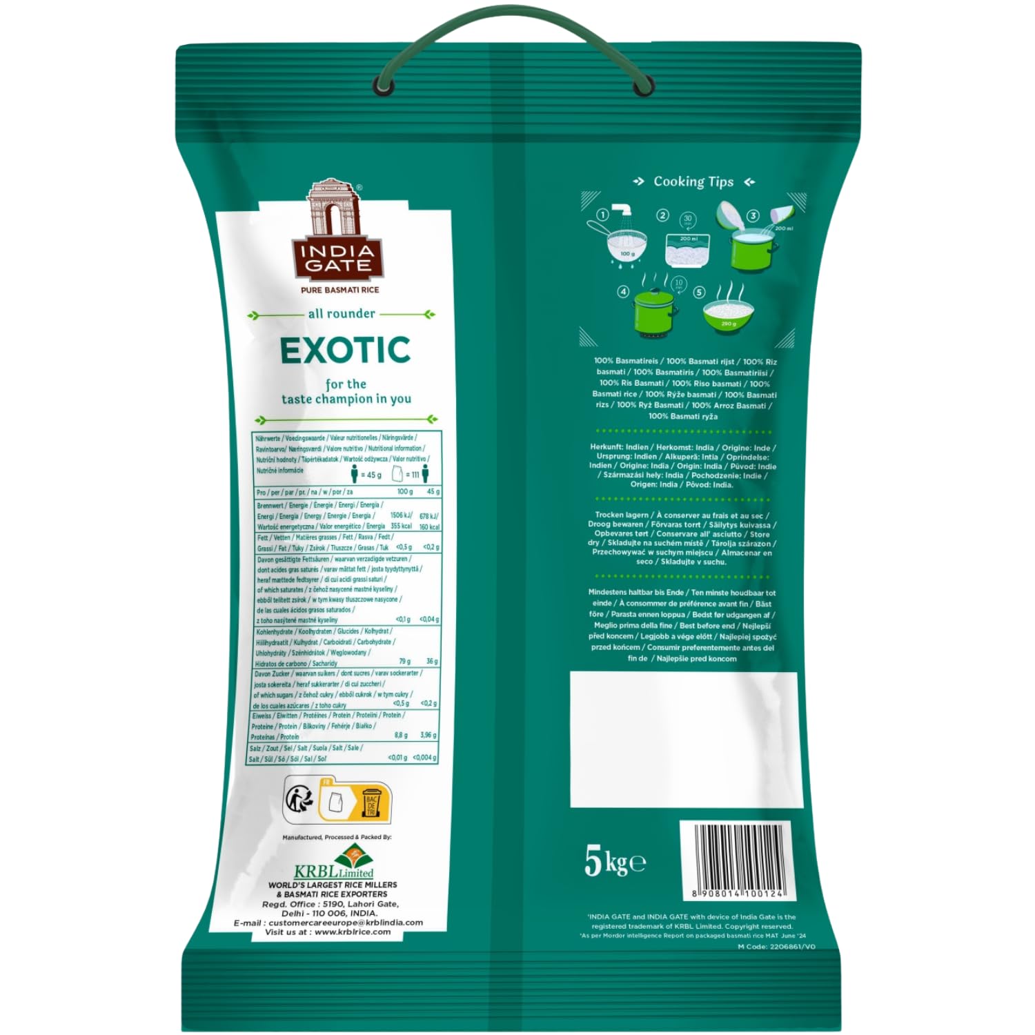 INDIA GATE - Basmati Reis Exotisch - 4 X 5 KG - Multipack
