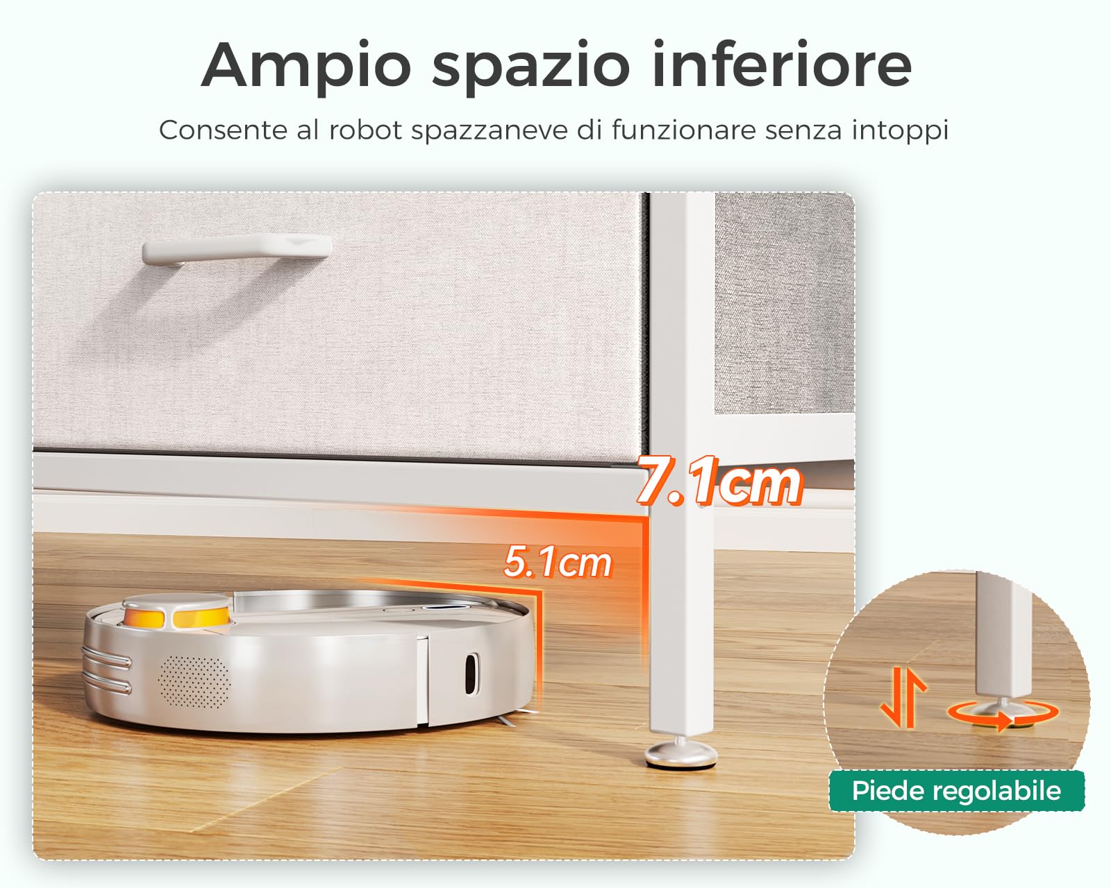 Coleshome Cassettiera Camera da Letto con 7 Cassetti in Tessuto, Realizzata con una Robusta Struttura in Acciaio e Gambe Regolabili. Adatta per Camera da Letto e Soggiorno, 100 x 30 x 77 cm, Bianco