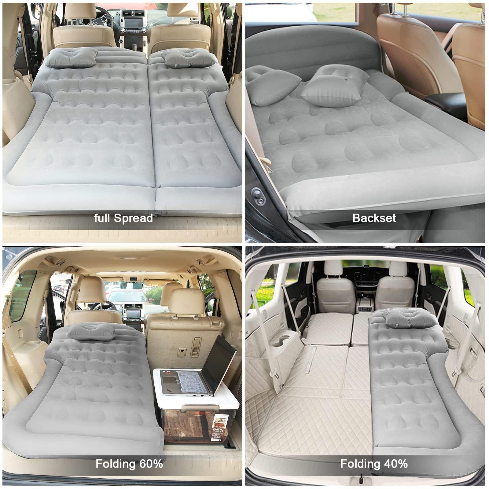 SUV Car Air Mattress for Camping & Travel, Thick Inflatable Bed with Two Pillows, Portable Car Air Pump Included, Comfortable Backseat Sleeping Pad for Outdoor Road Trips (Grey) 2
