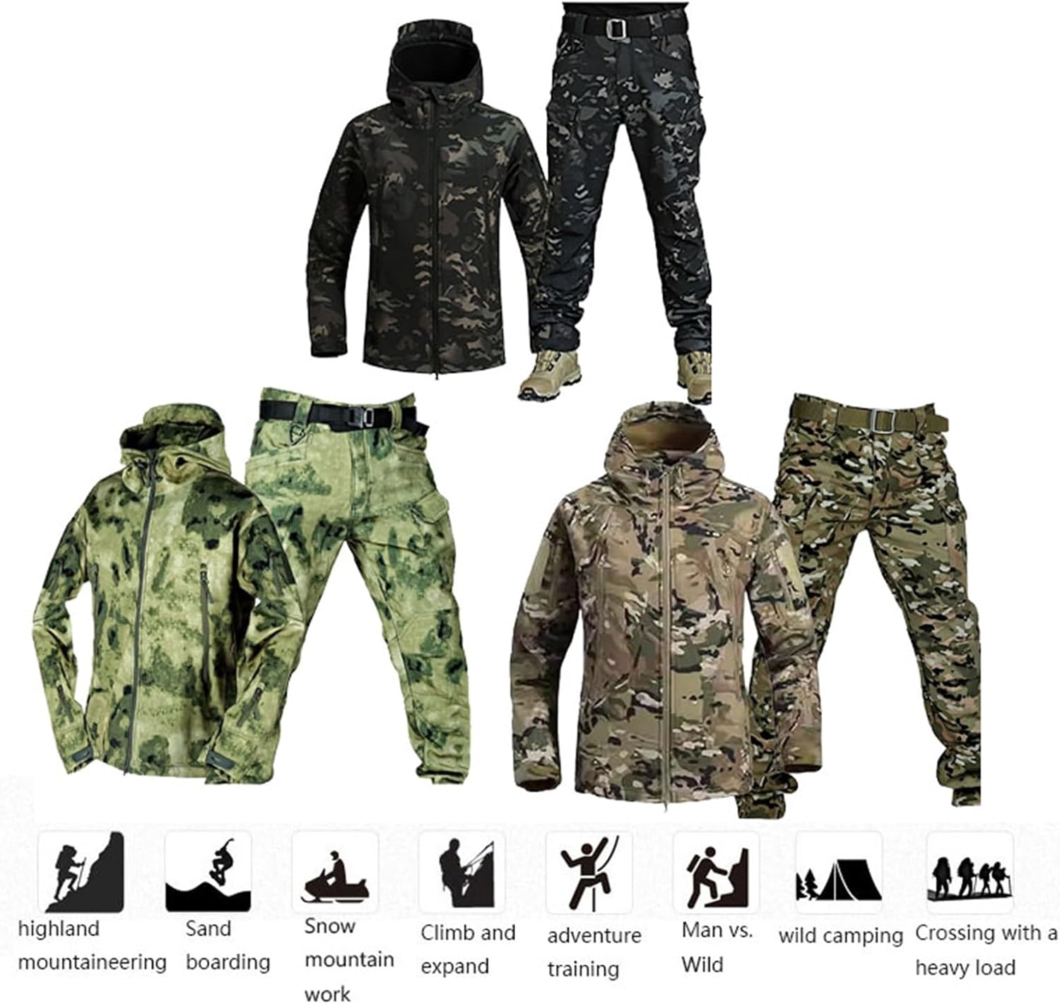 Wygwlg Men Hooded Winter Outdoor Camouflage Insulated Warm Two Piece Ski Suit, for Ultimate, Skiing, Snowmobiling, Hiking