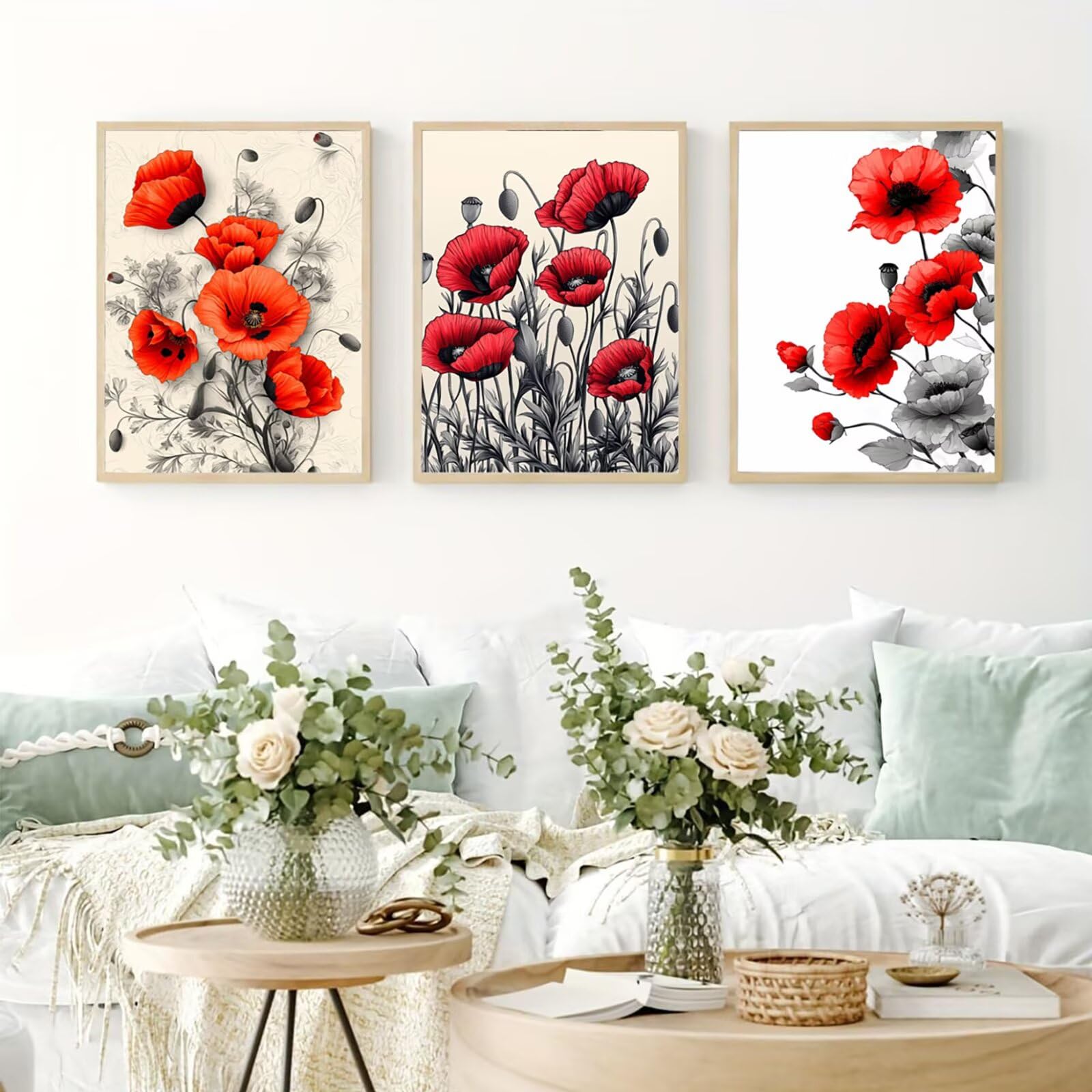 Generico Cnyaunfi 3 Pezzi Fiore Pittura Diamante Fai-Da-Te, 5D Beige Diamond Painting Kit Completo per Hobby Creativi Adulti, Per La Decorazione Della Parete Di Casa 50x70cm YF-3508