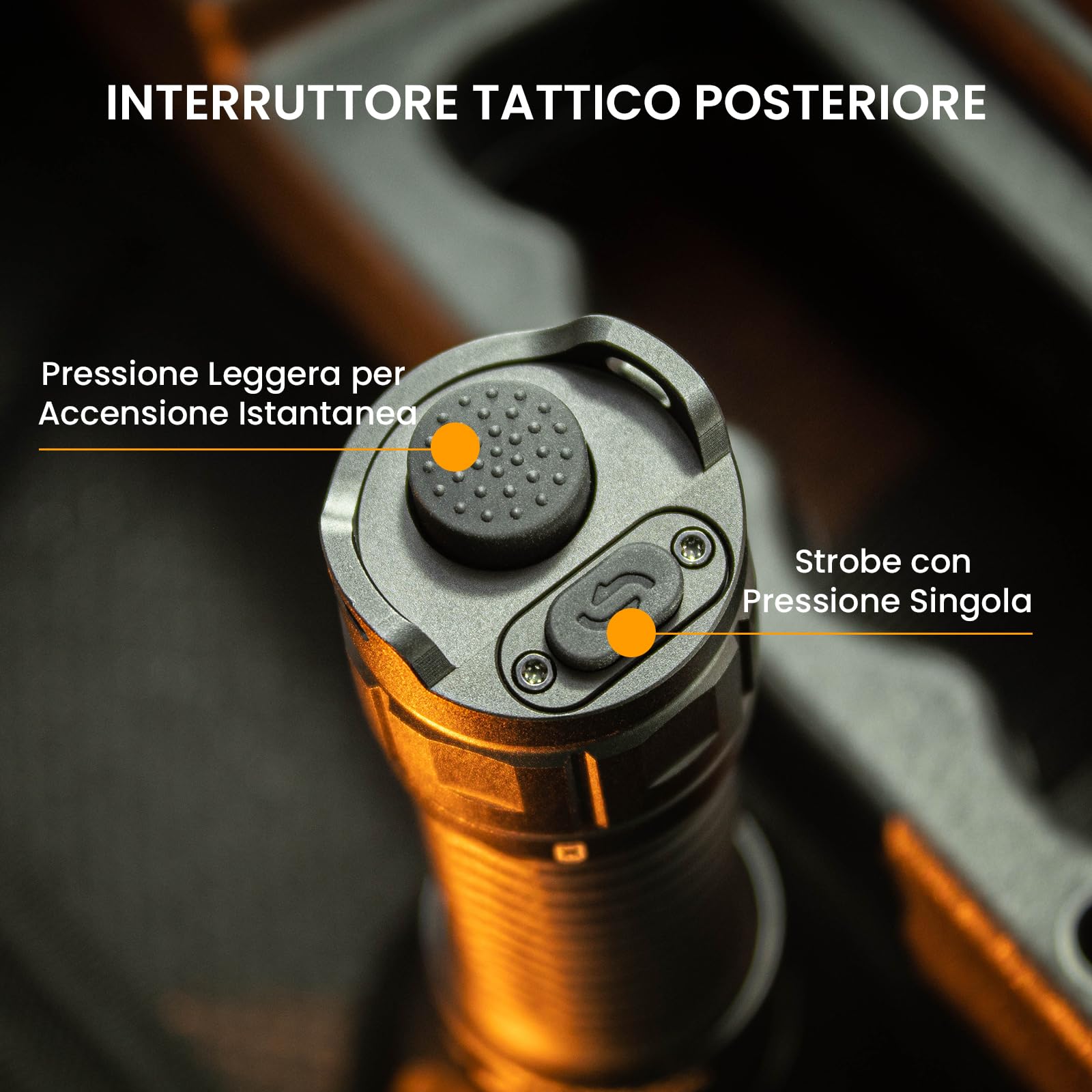 sofirn SF26 Torcia Tattica 2000 lm, 964 m Lunga Gittata Torcia LED, Interruttore Posteriore Tattico e Accesso Rapido allo Strobe, USB-C Ricaricabile, IPX8 per Outdoor, Caccia, Sicurezza