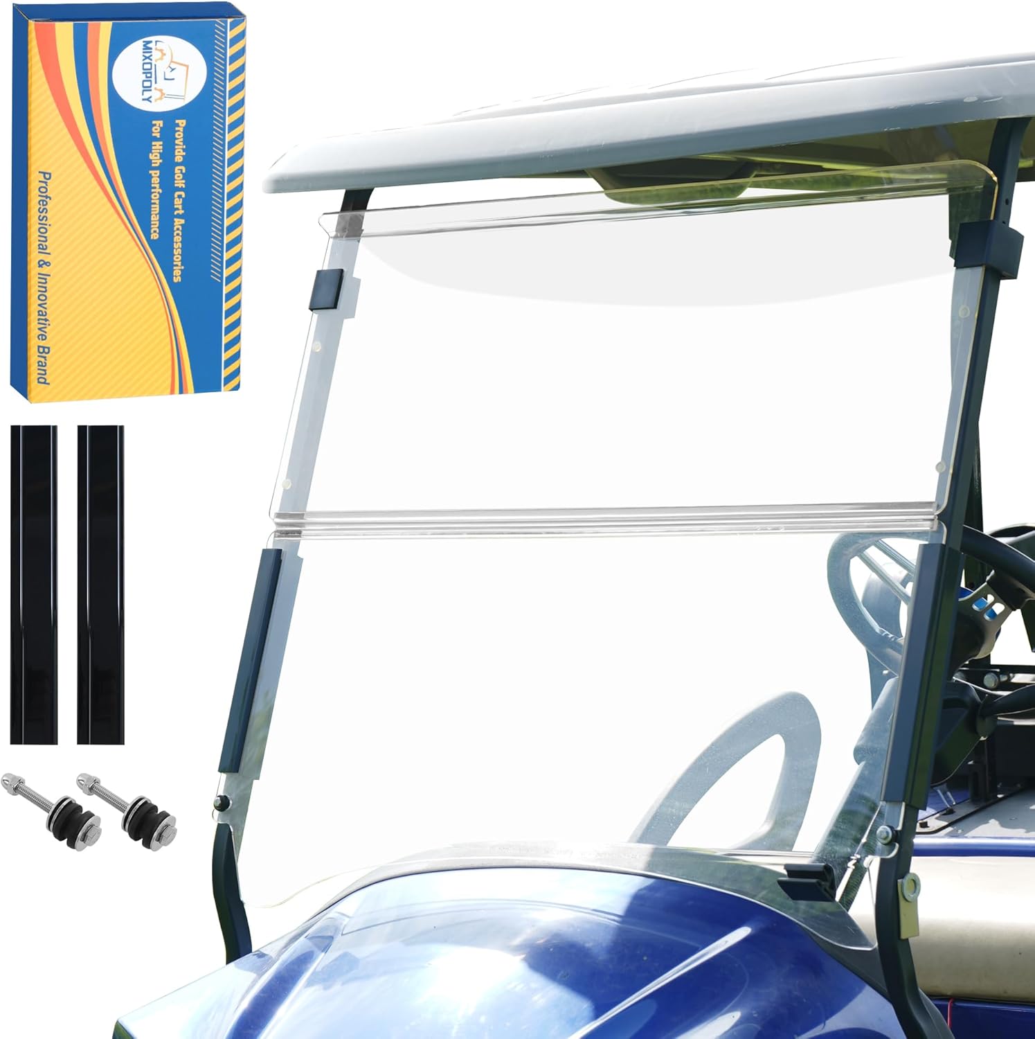 3/16"(5MM) Thick Foldable Golf Cart Windshield Replacement for Club Car Precedent/temp 2004-Up with UV Protection and Impact Resistant Clear Acrylic