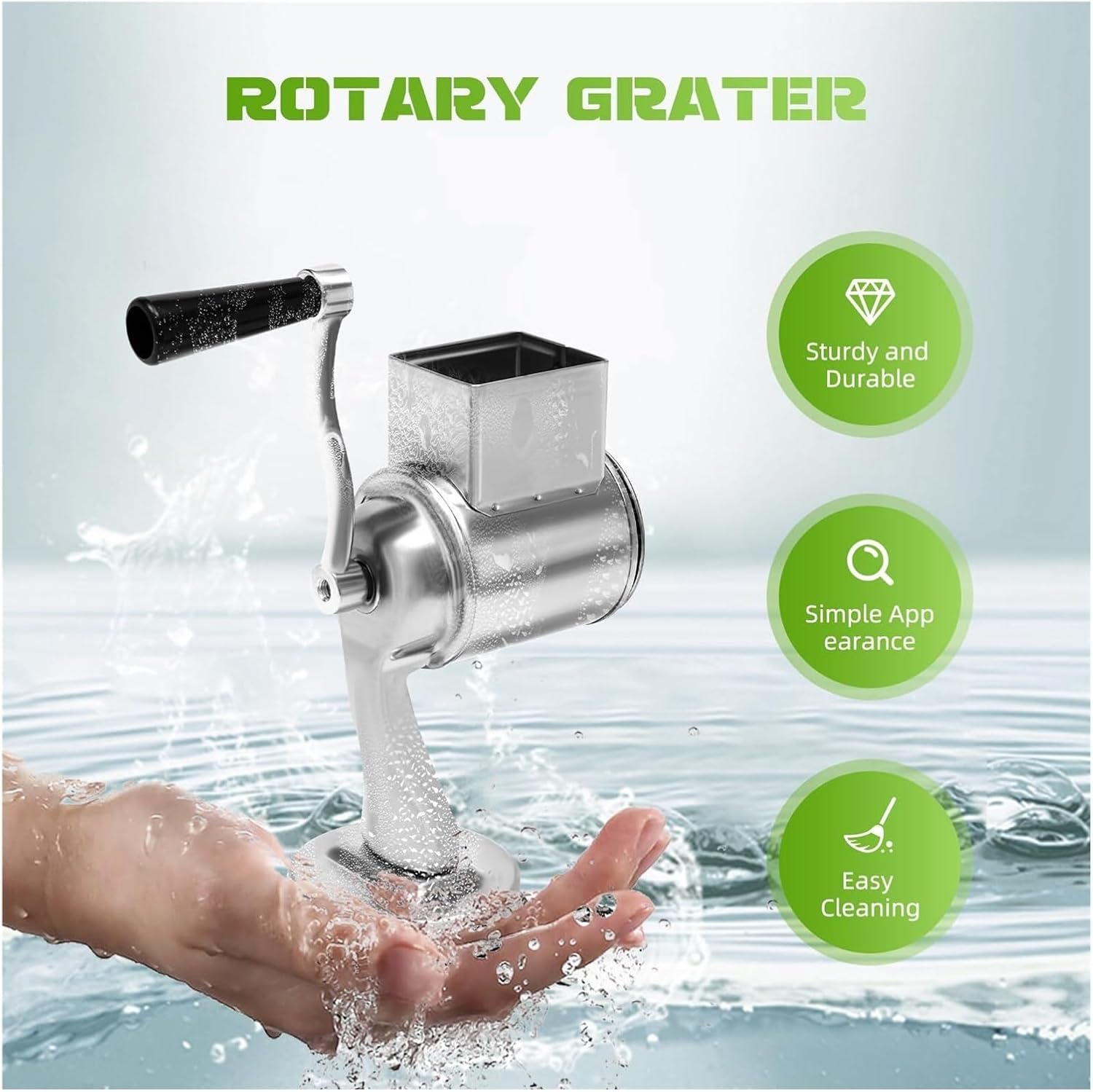 5-in-1 Rotary Cheese Grater & Vegetable Slicer - Stainless Steel Multi-Function Food Processor with 5 Blades for Cheese, Fruits, Vegetables
