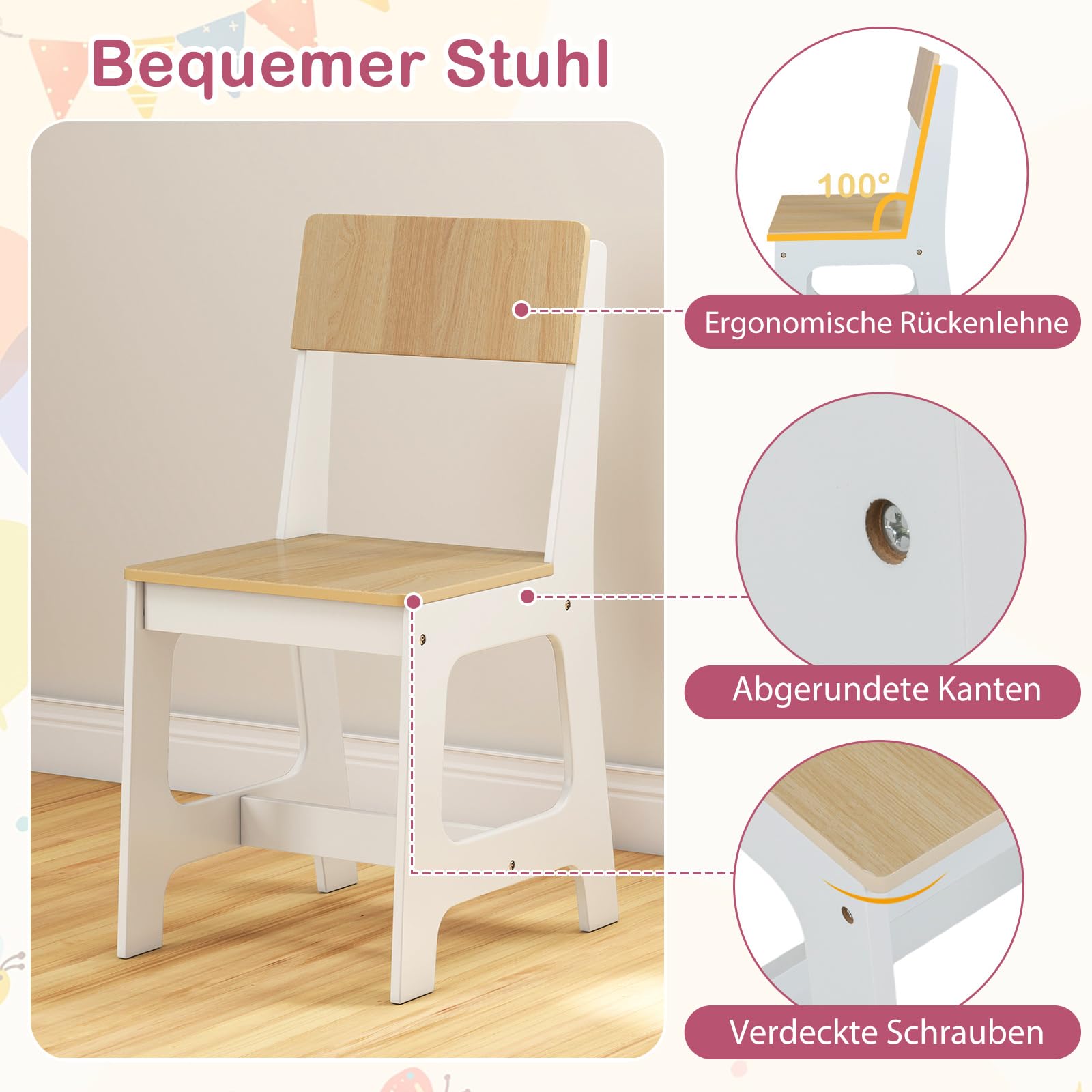 COSTWAY Kinderschreibtsich mit Stuhl, Schreibtisch Kinder aus Holz mit Regalen, Schubladen & Schrank, Jugendschreibtisch für Kinderzimmer, Lerntisch für Jungen, Mädchen ab 3 Jahren (Natur)