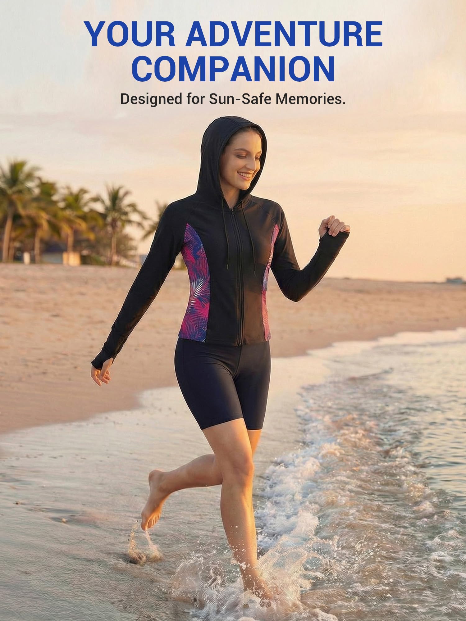Owntop Maillot de bain à manches longues pour femme - Protection UV avec soutien-gorge intégré - Ensemble de 4 pièces pour la natation, le surf et les vacances à la plage