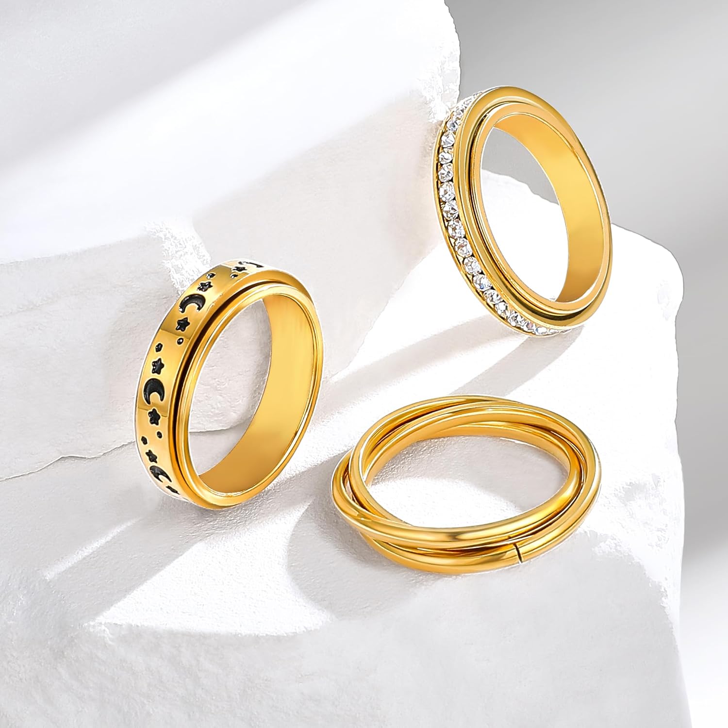 8 Pcs Fidget Rings for Women Anxiety Spinner Stainless Steel CZ Band Ring Spinning Rings Set for Anxiety - Image 3