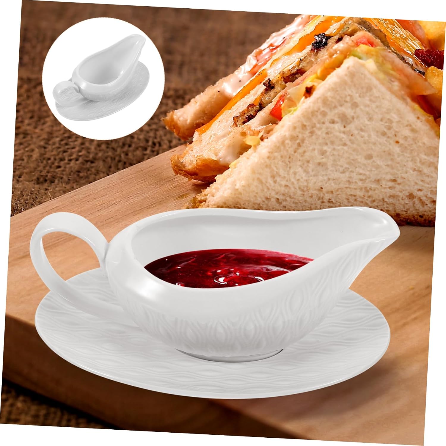 Zerodeko Ceramic Gravy Boat with Saucer and Handle Capacity for Sauces and for Kitchen Use and Entertaining Guests
