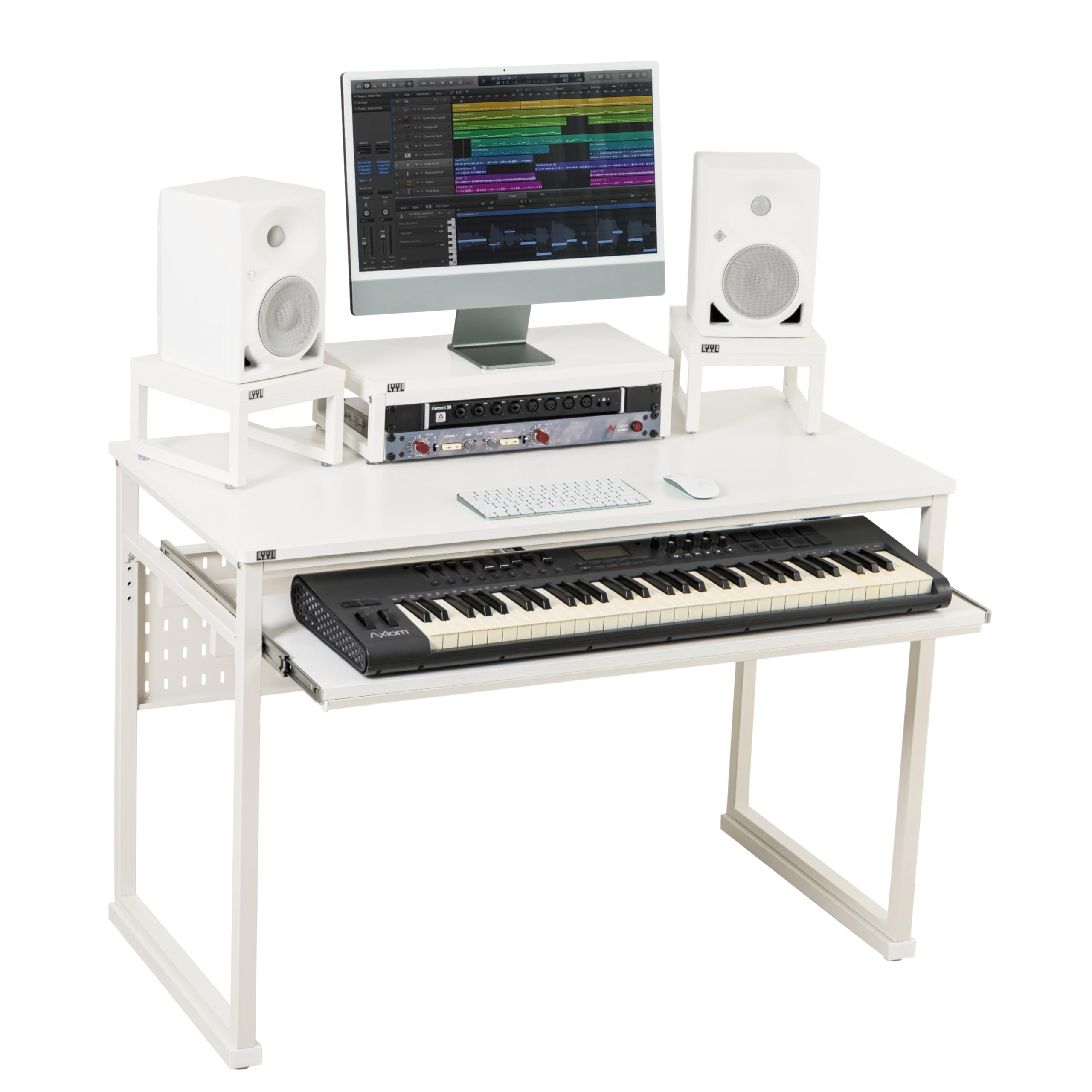 LYYL Music Studio Desk with Keyboard Tray for Full 88 Keys and 61
