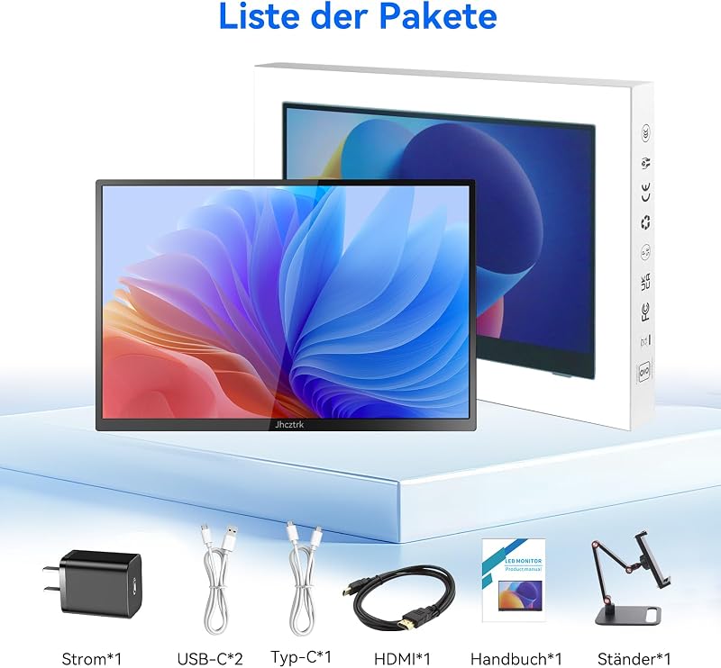 Jhcztrk 14 Inch Touchscreen Hordozható Monitor 1200P FHD IPS HDR Ultraslim