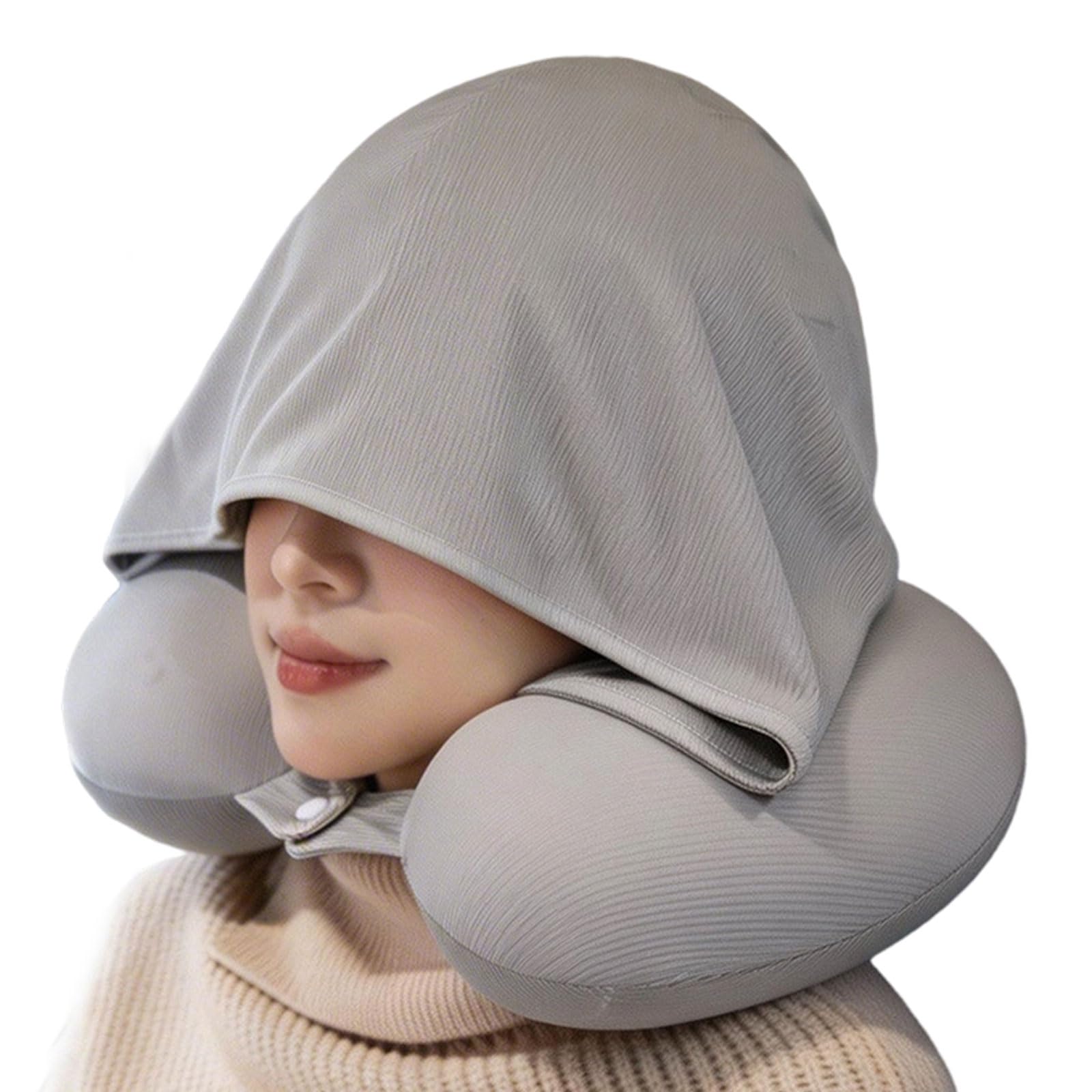 Buxuaaaa Cooling U Shape Travel Neck Rest Pillow Pillow with Washable Ice Silk Cover Accent Removable Hooded