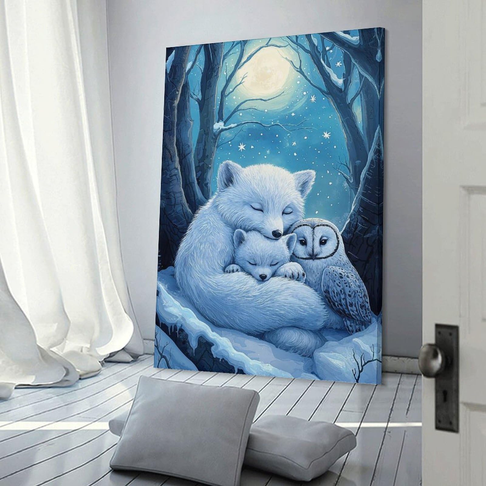 Junmoney Hanging Wall Art Arctic Fox Family, 08x12inch(20x30cm), for Wall Displays, Bedrooms Or Room Updates, Wall Decor Suited to Curated Displays