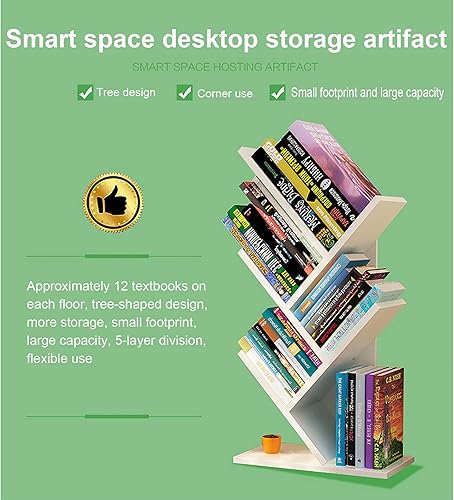 Miniatura 6 de Estantería de árbol de 4 niveles, estantería de pie para libros que ahorra espacio, estante organizador de almacenamiento de revistas, estante de