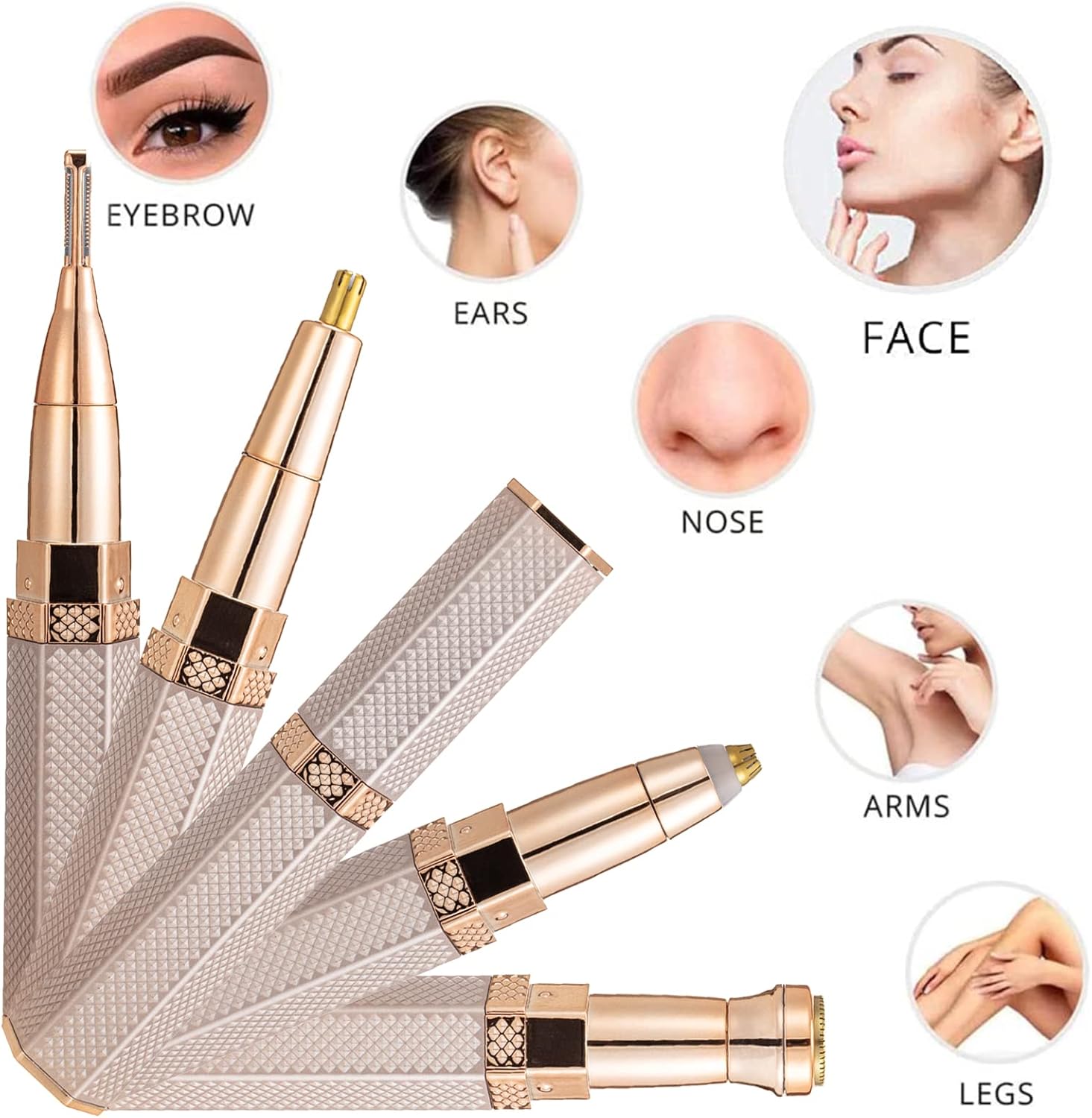 4 in 1 Eyebrow Trimmer Facial Hair Removal for Women,Eyebrow Razor and Painless Hair Shaver Rechargeable for Face Peach Fuzz Eyebrow, Lips, Body, Chin, Arms with Built-in LED Light USB Rechargeable