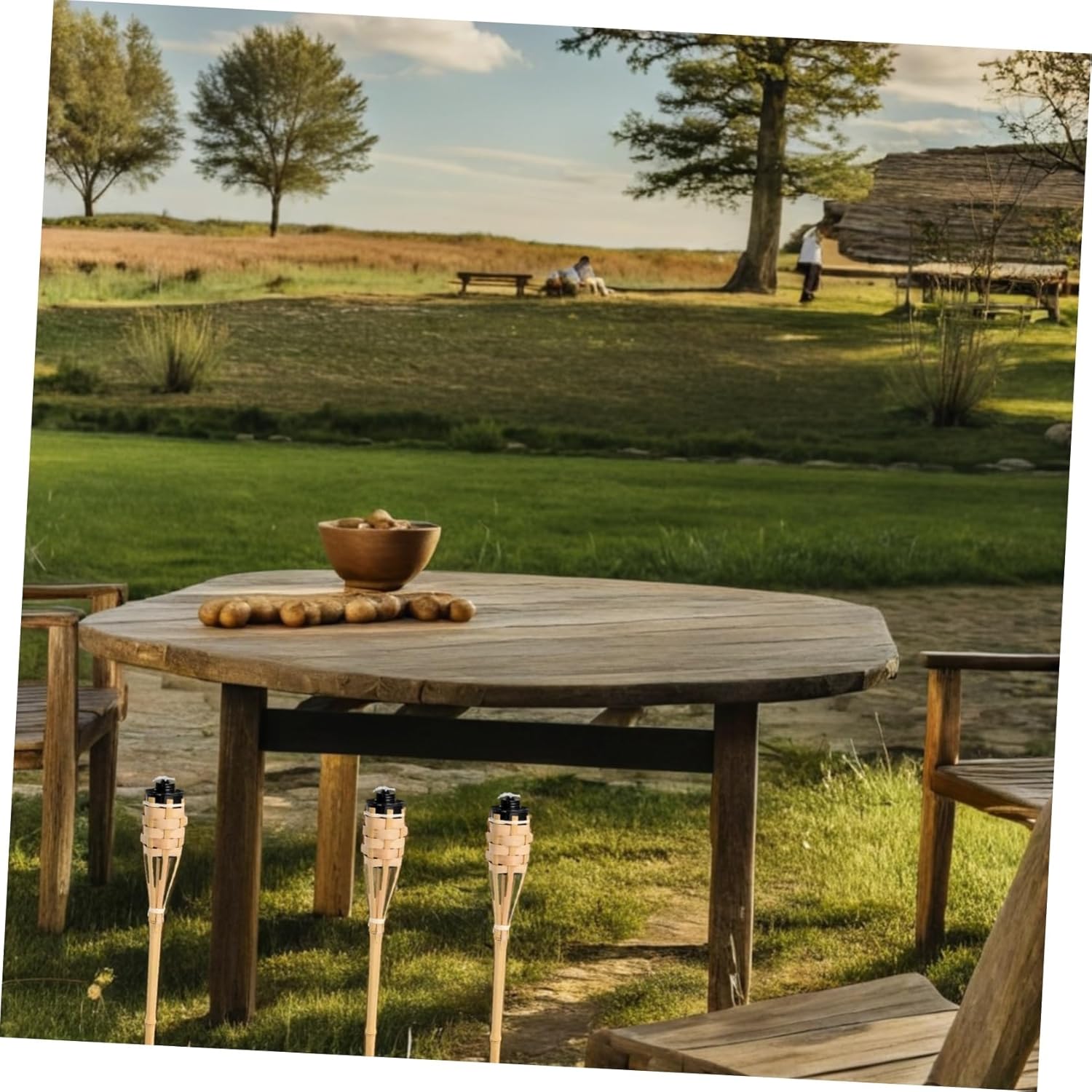 Mikikit 4pcs Torches for Outside Rustic Garden and Lanterns Easy to Install Oil Lamps for Festivals Weddings and Summer Parties Natural Design for Stable Illumination