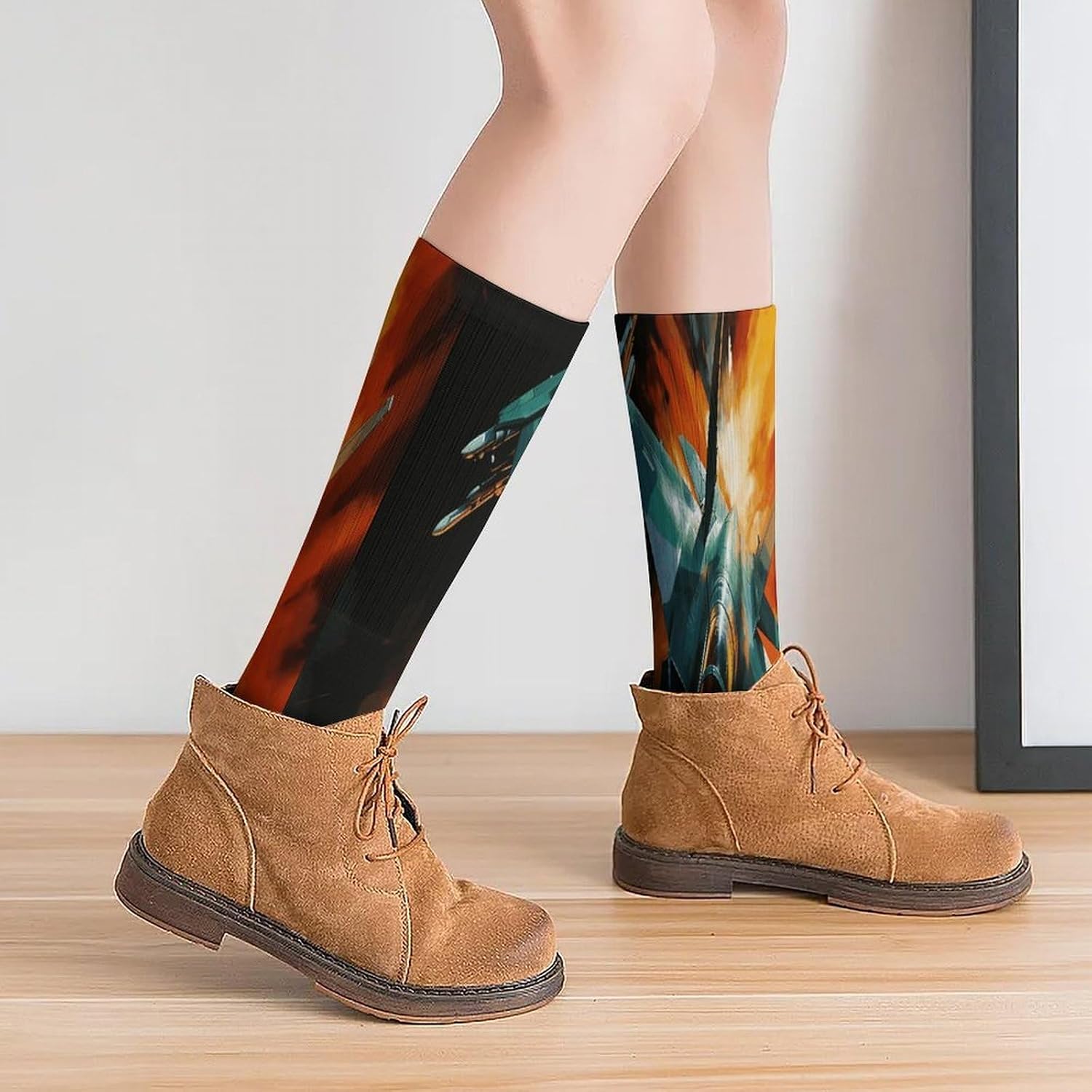 Fighter Theme Crew Socks Casual Breathable Calf Socks | Cushion Running Athletic Socks Long Performance Breathable Sports Socks for Women Men